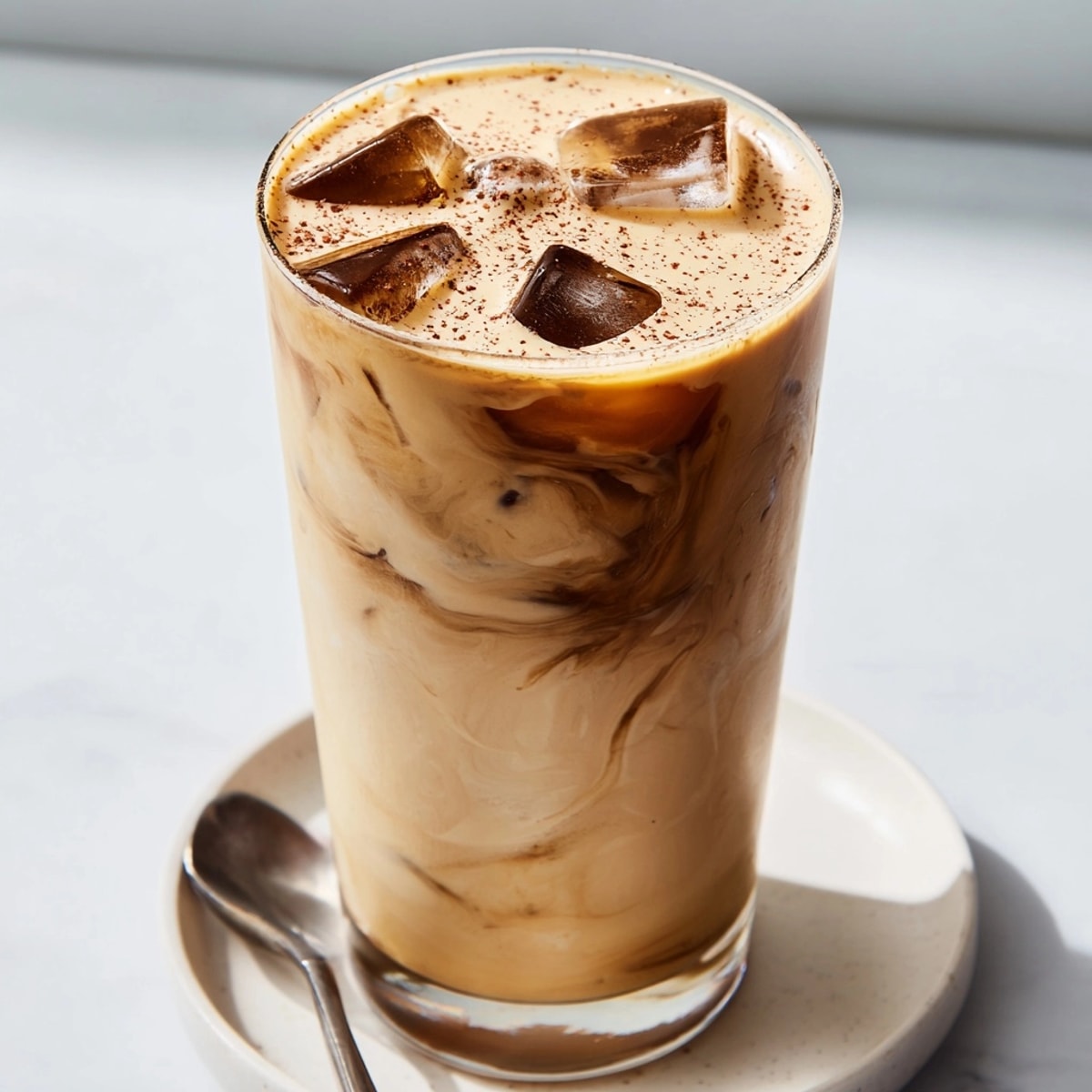 Refreshing vegan Tahini Iced Coffee: imagine nutty swirls in cold brew with ice.