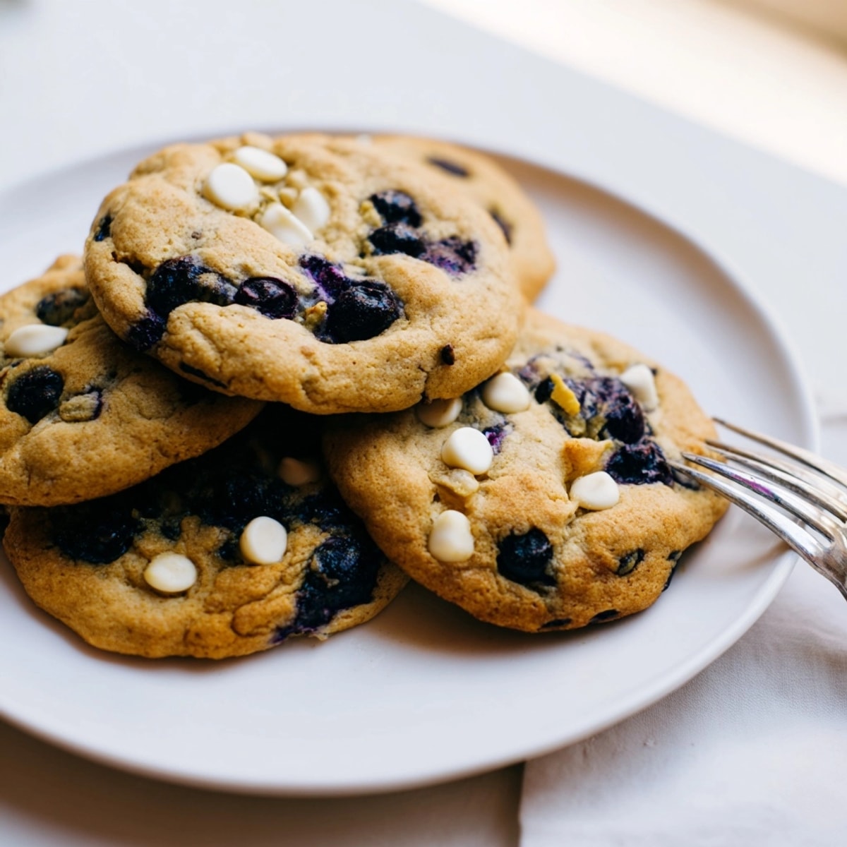 Close-up of soft Viral Blueberry Cookies, revealing juicy blueberries and chewy texture.