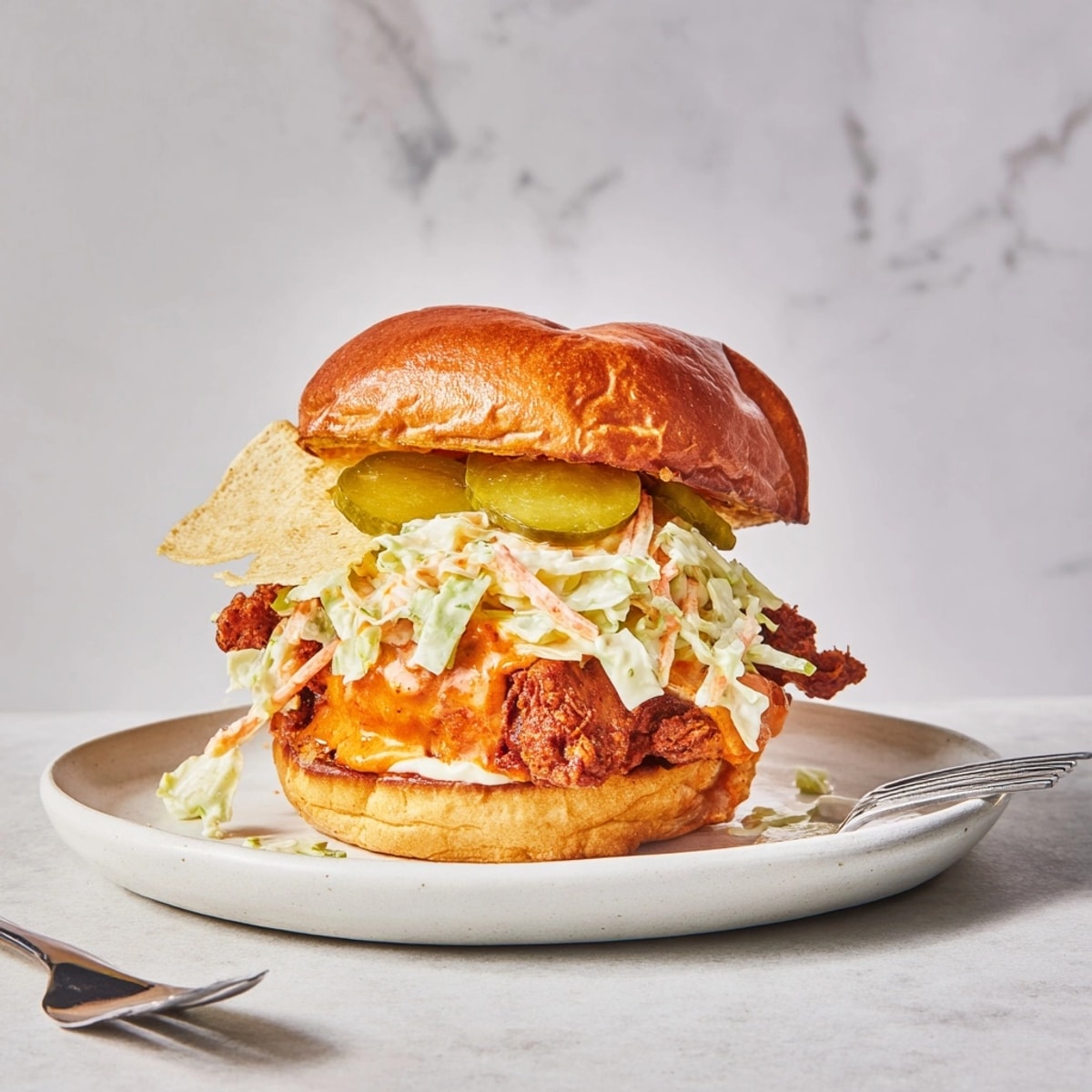 Homemade Nashville Hot Chicken Sandwich: Crispy, glazed chicken perfection served on a toasted bun.