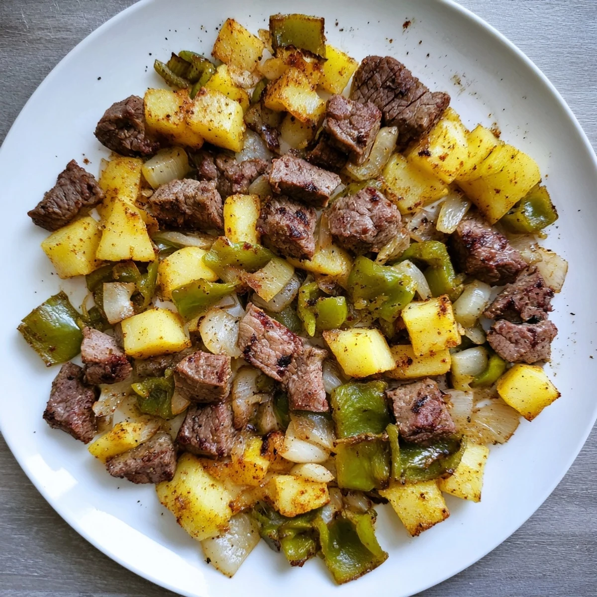 Golden crusty Beef Hash with diced potatoes and beef, perfect for a cozy, savory dinner.