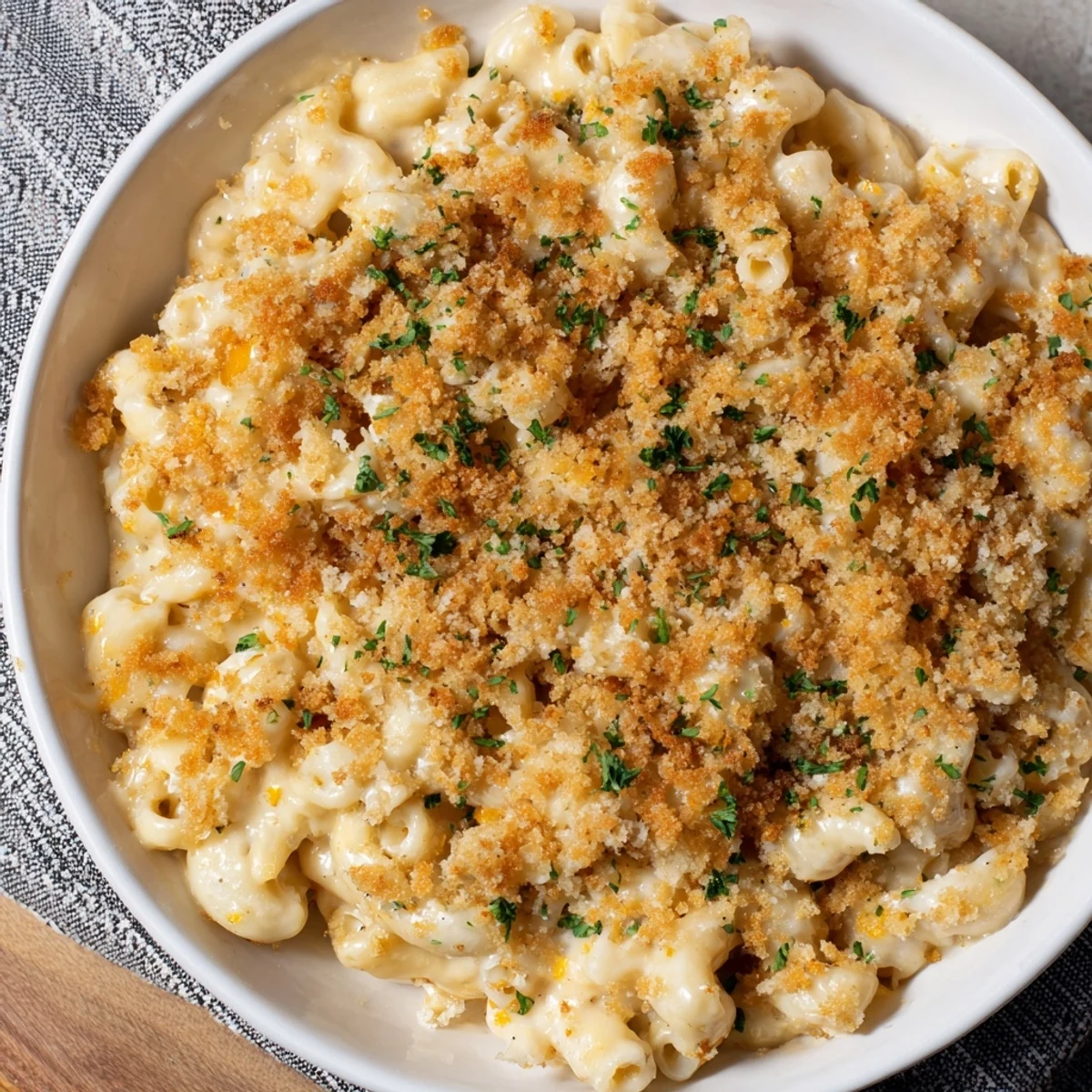 Golden, bubbly baked macaroni and cheese fresh from the oven, ready to be served.