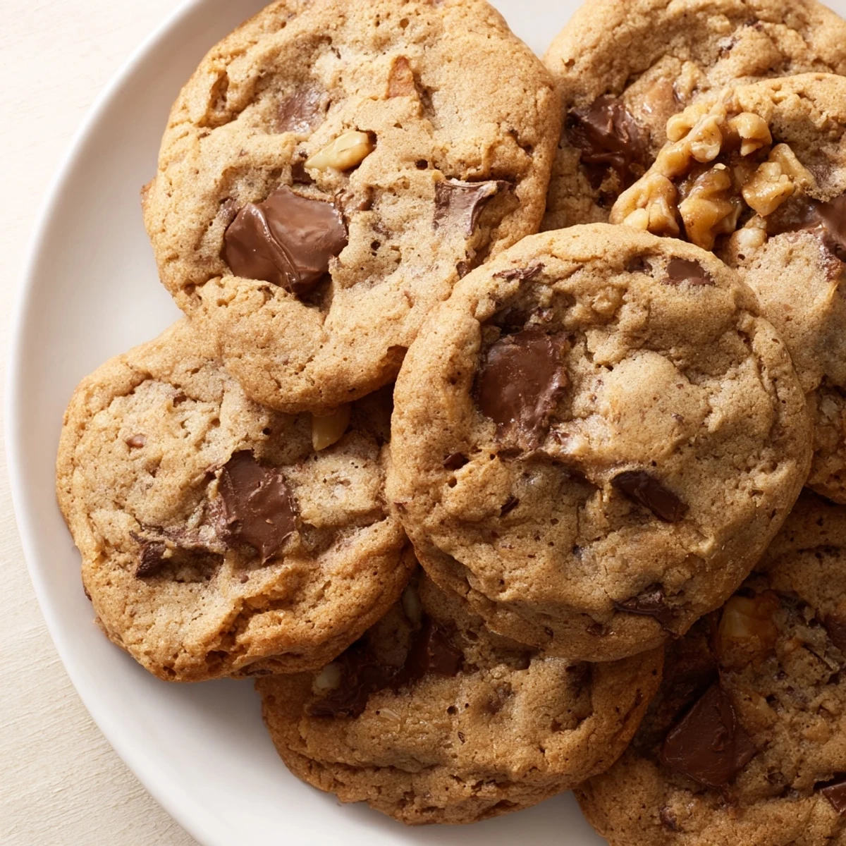 Warm, golden chocolate chip cookies fresh out of the oven, waiting to be enjoyed.