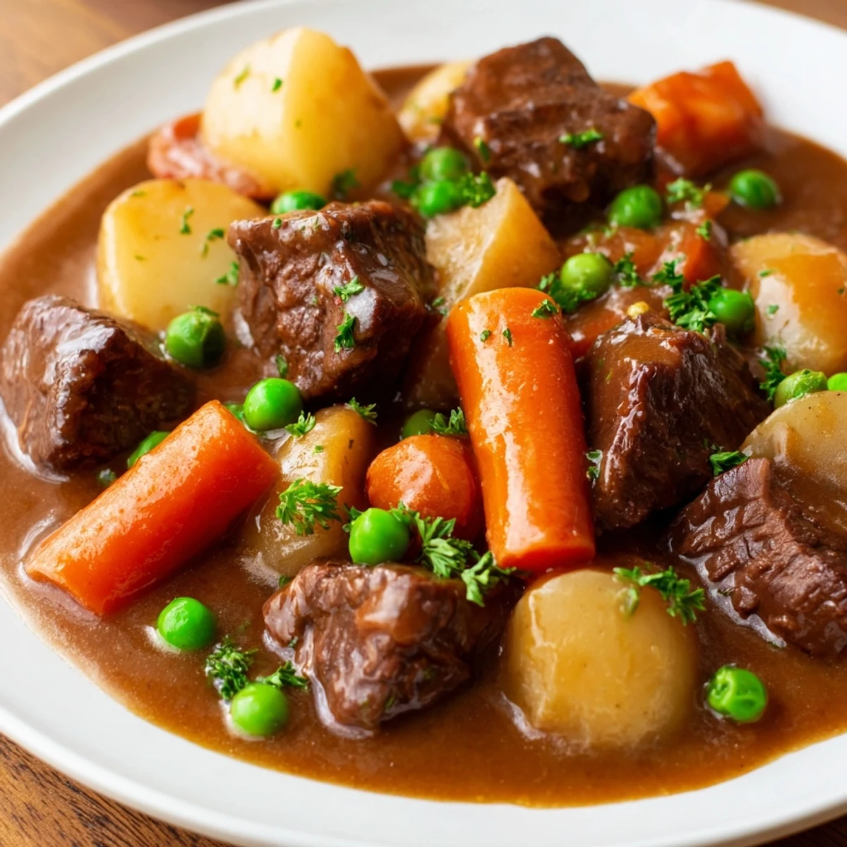 This delicious, comforting bowl of beef stew highlights tender meat and fresh garden vegetables.
