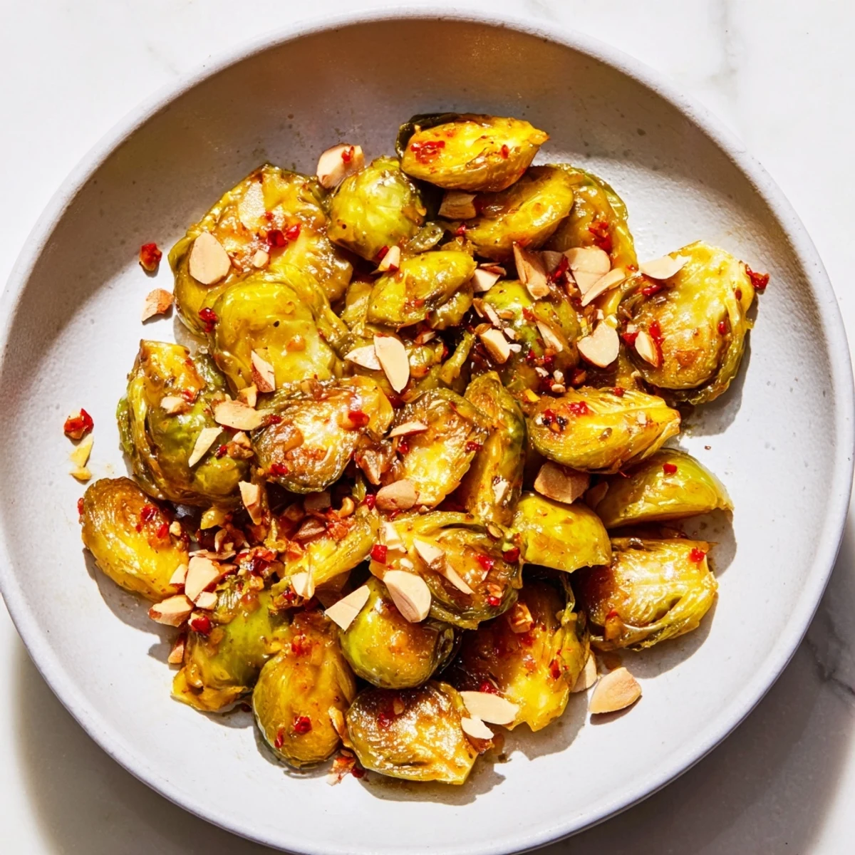 Golden-brown crispy Brussels sprouts drizzled with sweet honey, a delightful side dish.