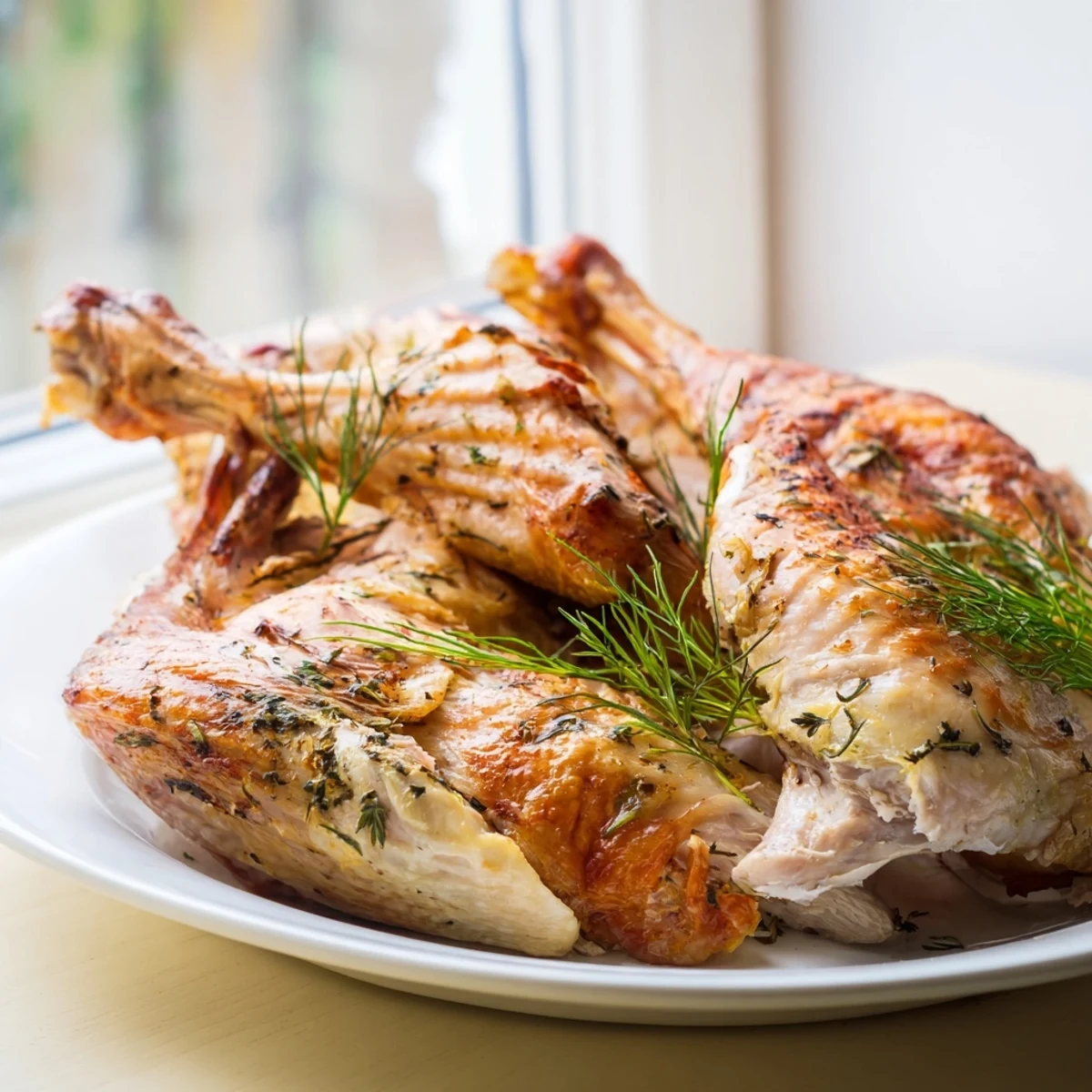 Tender, flavorful slices of slow roasted turkey breast accompanied by lemon and herbs making a perfect entree.