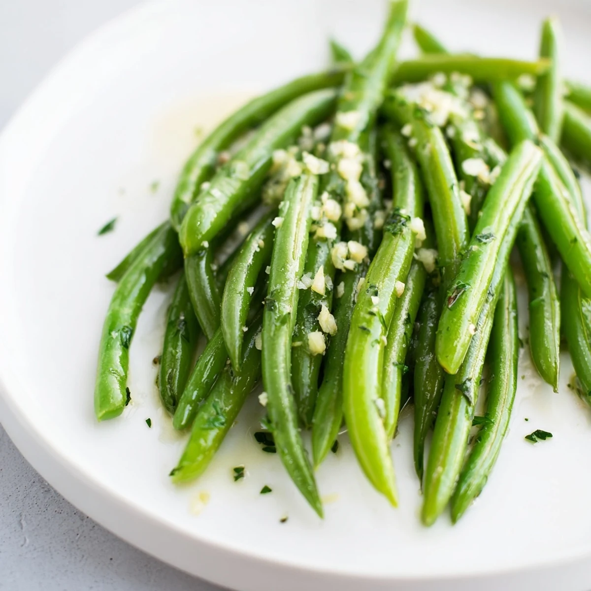 Freshly cooked garlic butter green beans, a simple and aromatic side dish perfect for any meal.