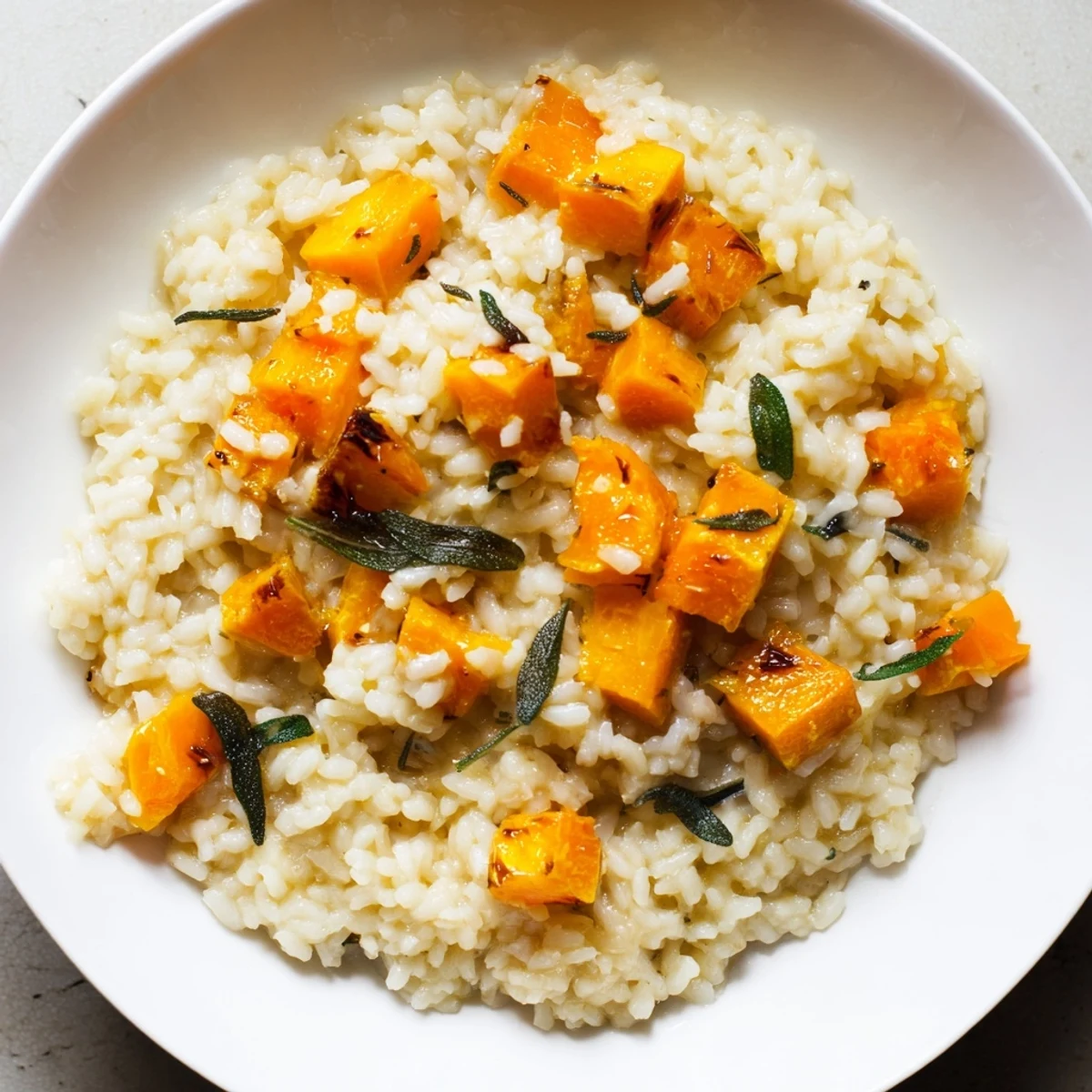 Warm and comforting butternut squash and sage risotto, perfect for a cozy fall dinner.