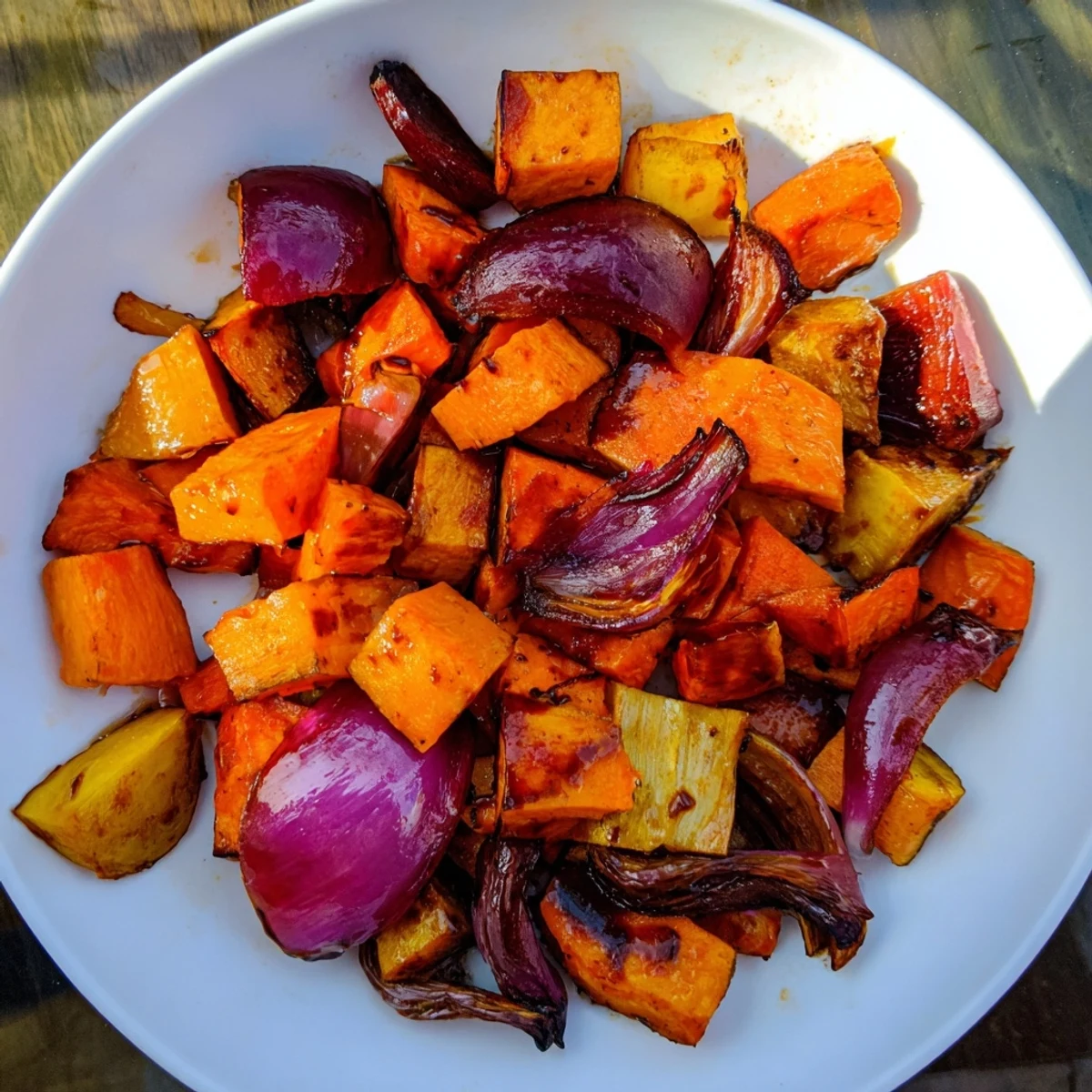 Golden-brown Roasted Root Vegetables with Balsamic, glistening from the sweet glaze, perfect side.