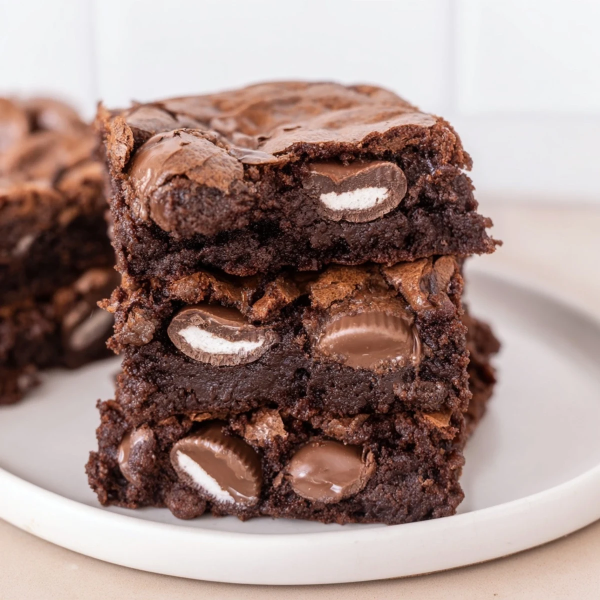 Sliced Peppermint Patty Brownies with a refreshing minty center alongside a delicious treat.