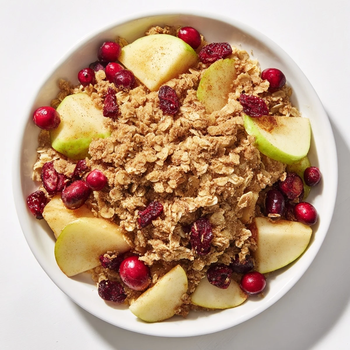 Steaming hot Cranberry Apple Crisp, showing the contrast of tart cranberries and sweet apples.