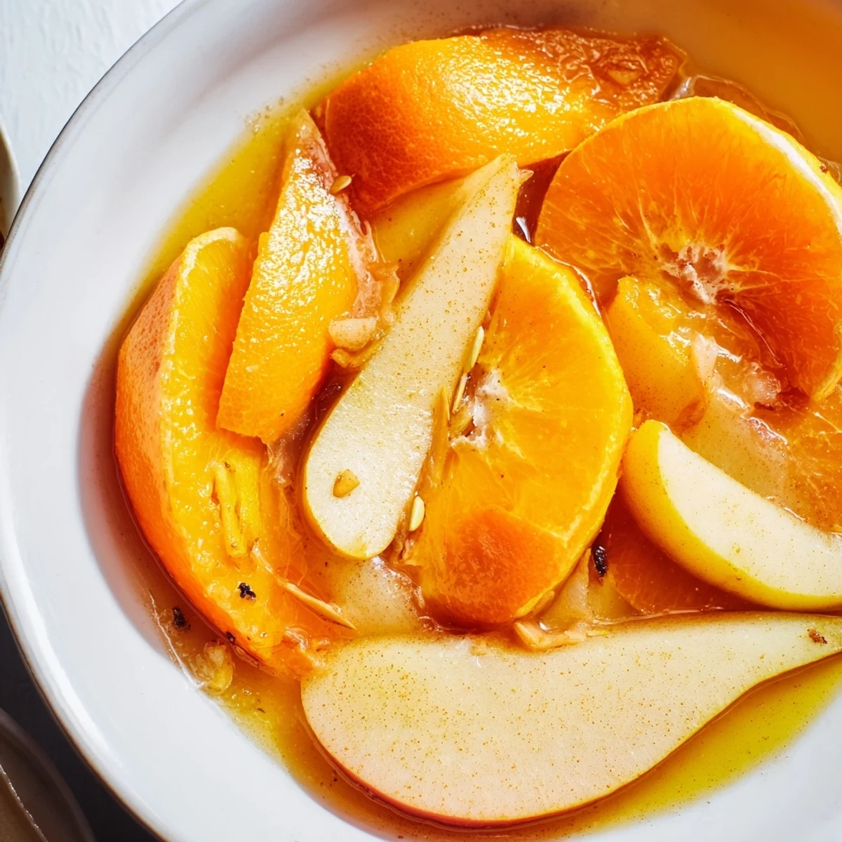 A steaming bowl of Spiced Aroma Scent dessert, showcasing tender fruit bathed in honeyed syrup.