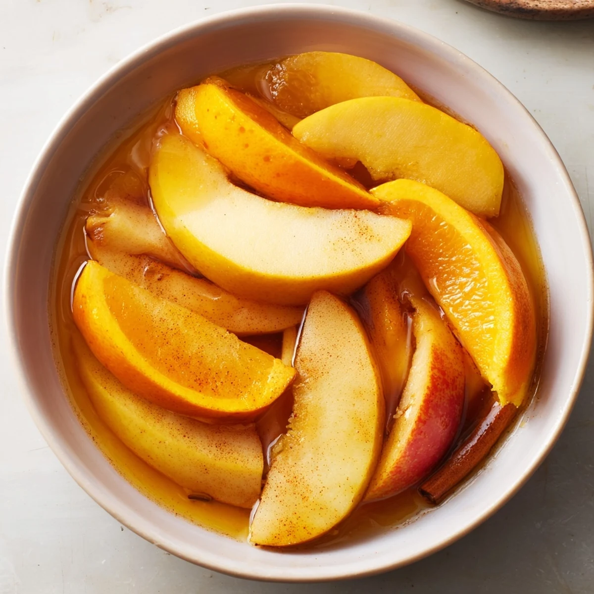 Cozy presentation of Spiced Aroma Scent, featuring sliced fruit simmering with warm spices and citrus notes.