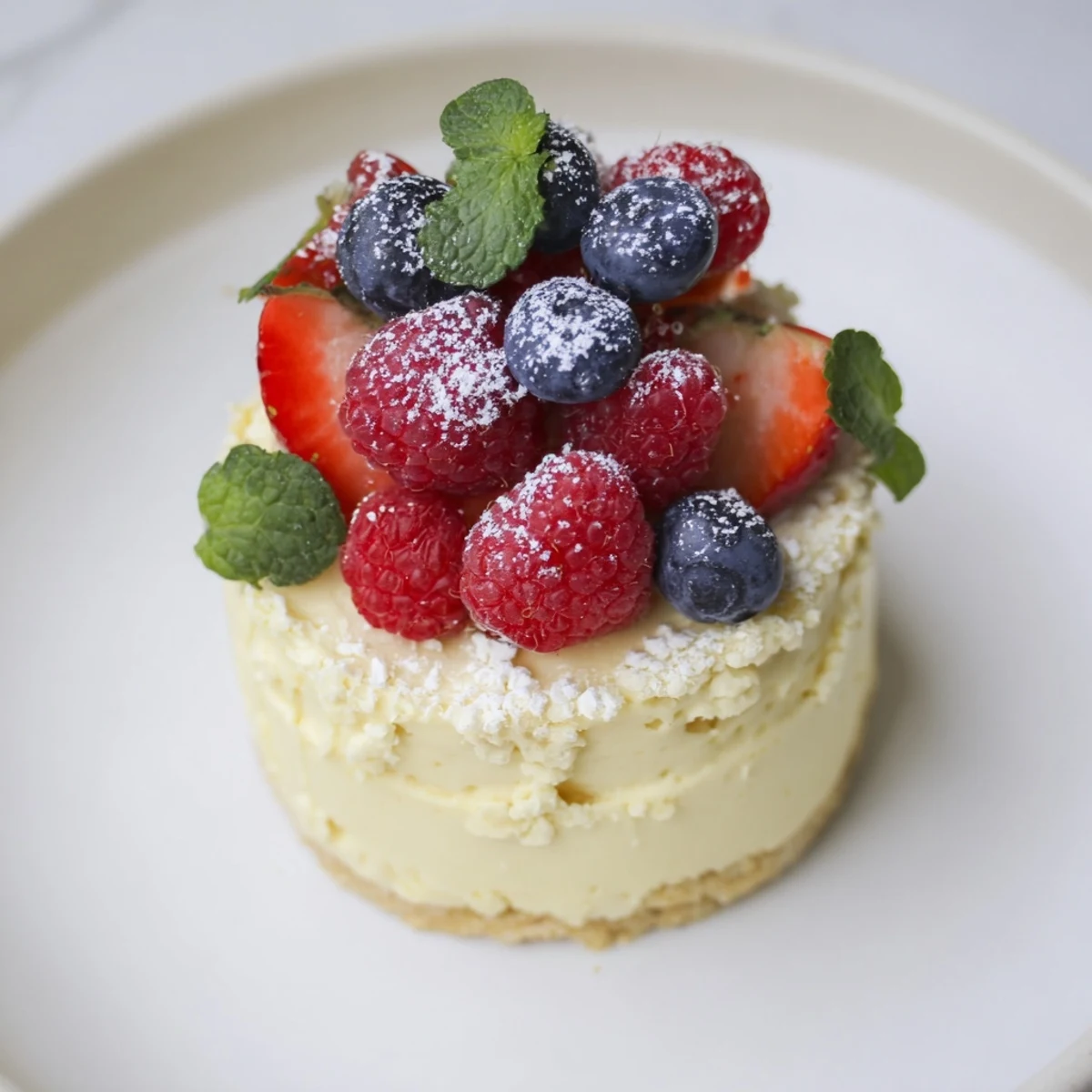 Creamy Delight Dessert with layers of vanilla custard and fresh berries, a delightful sweet treat.