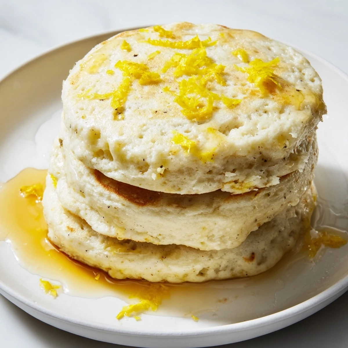 Fluffy Lemon Ricotta Pancakes golden brown and stacked high, perfect for a weekend breakfast treat.