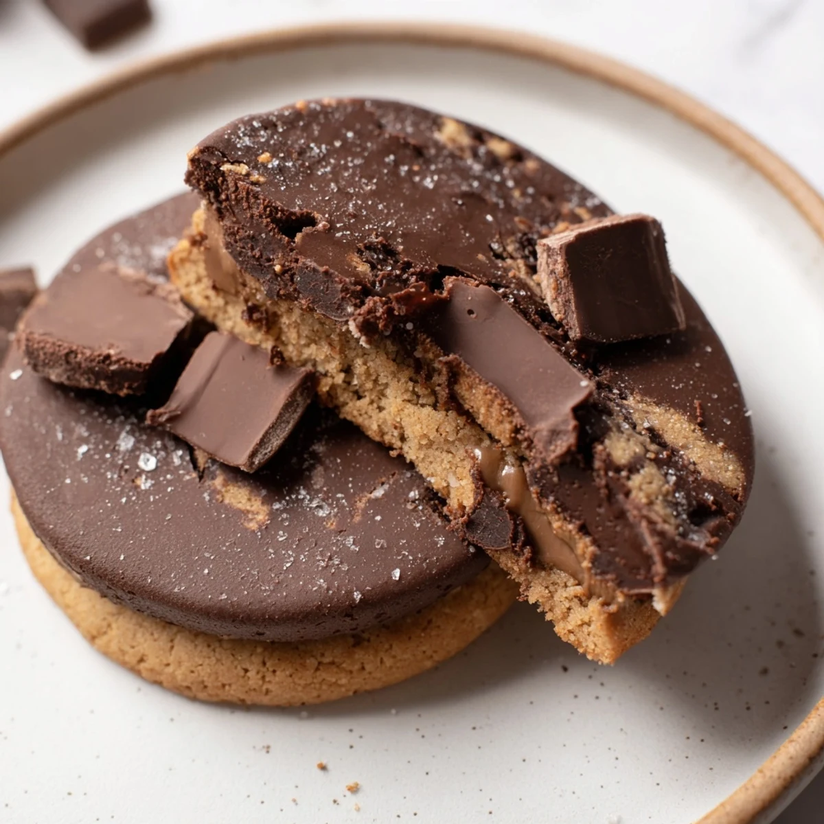 Golden-brown chocolate bit cookies, featuring a delightful mix of textures and delicious, melted chocolate.