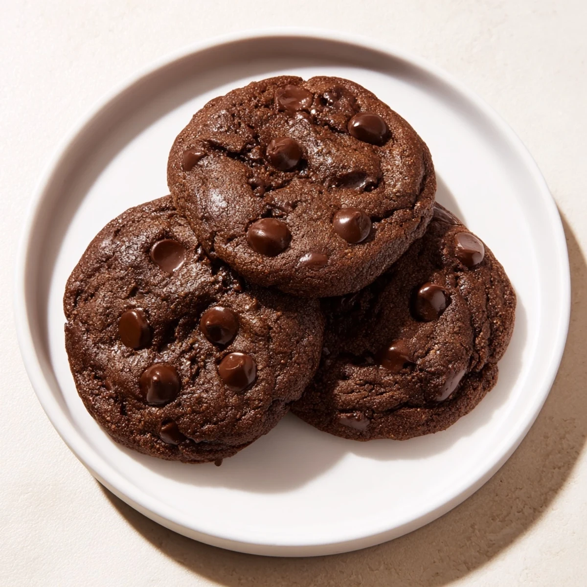A stack of homemade Mocha Cookies boasting a rich, dark color and perfect, chewy texture.