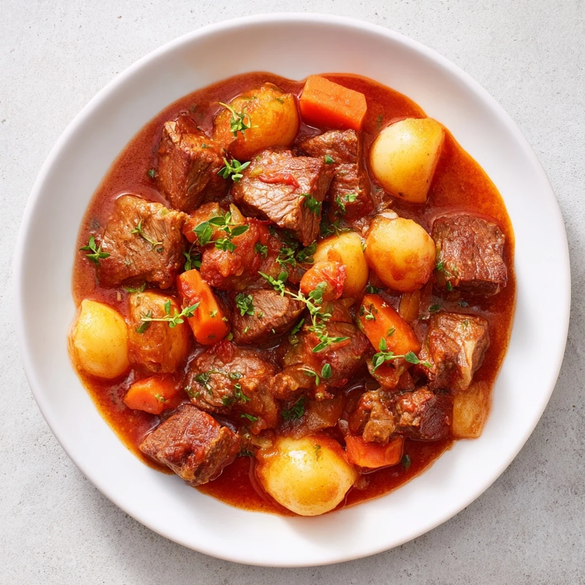 Tender lamb and potato stew with carrots, a hearty, warm aroma, perfect comfort food.