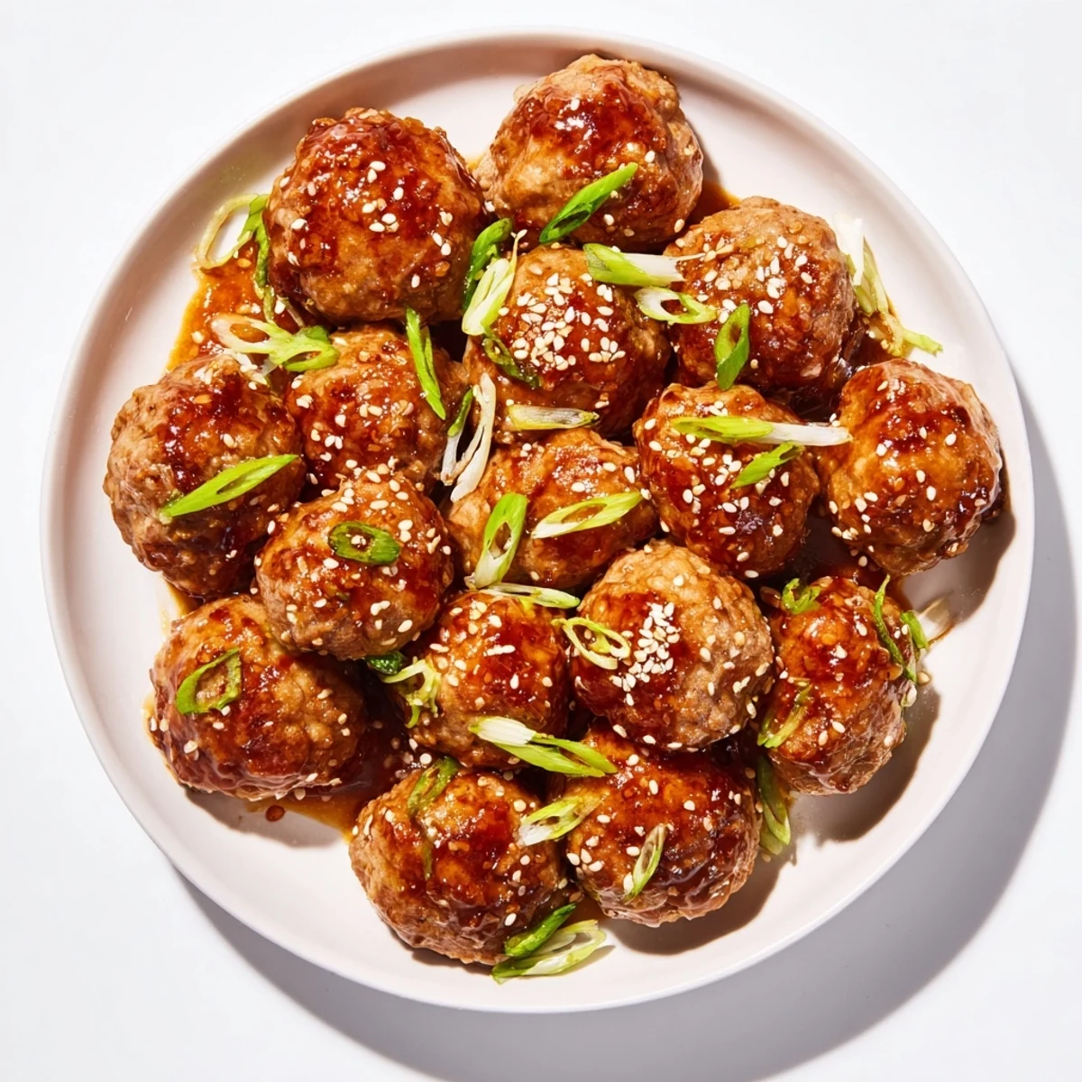 These spicy Sriracha Meatballs are pictured with a dusting of sesame seeds, a tasty appetizer option.