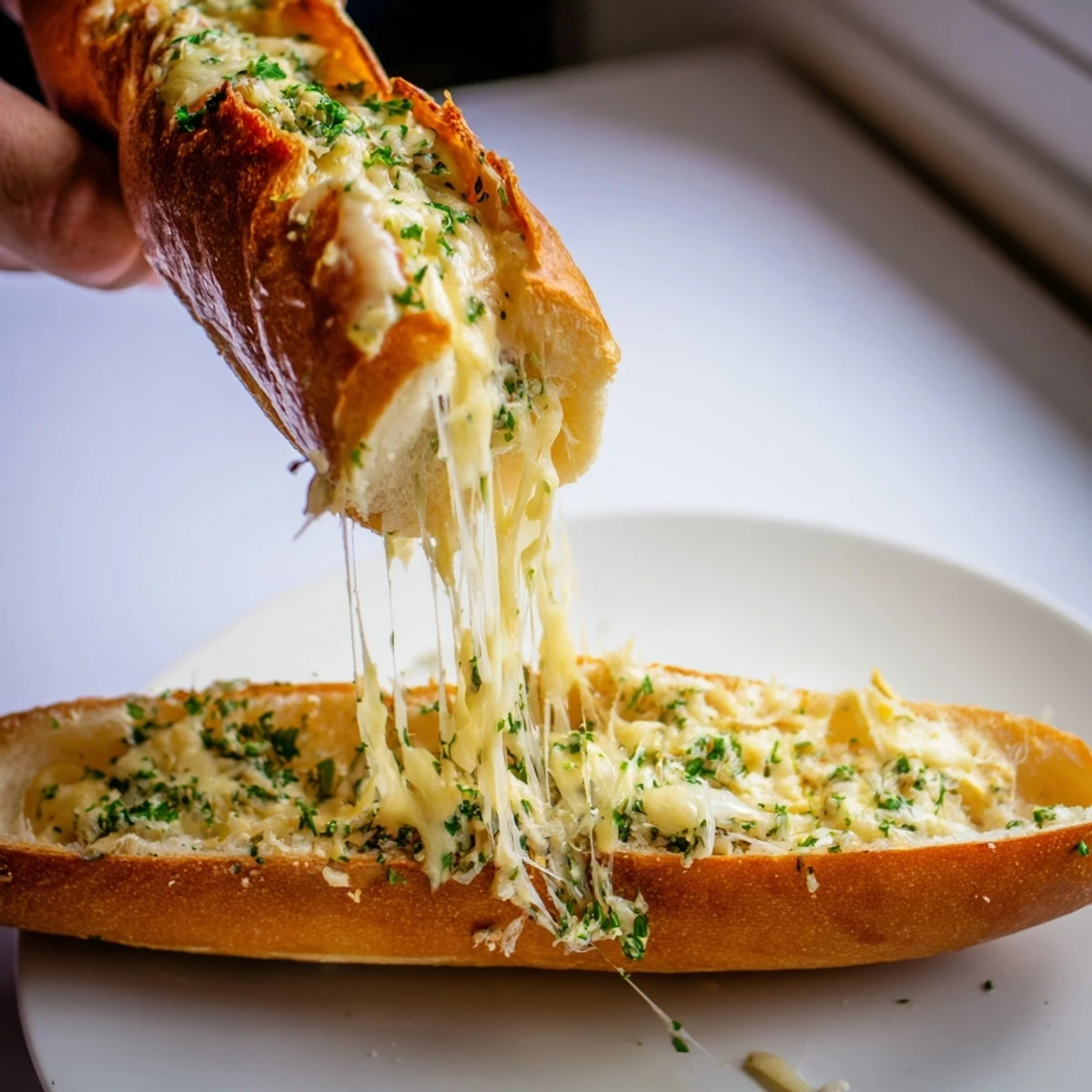 Golden Cheesy Bread with bubbly, melted cheese, ready to be sliced and served warm.