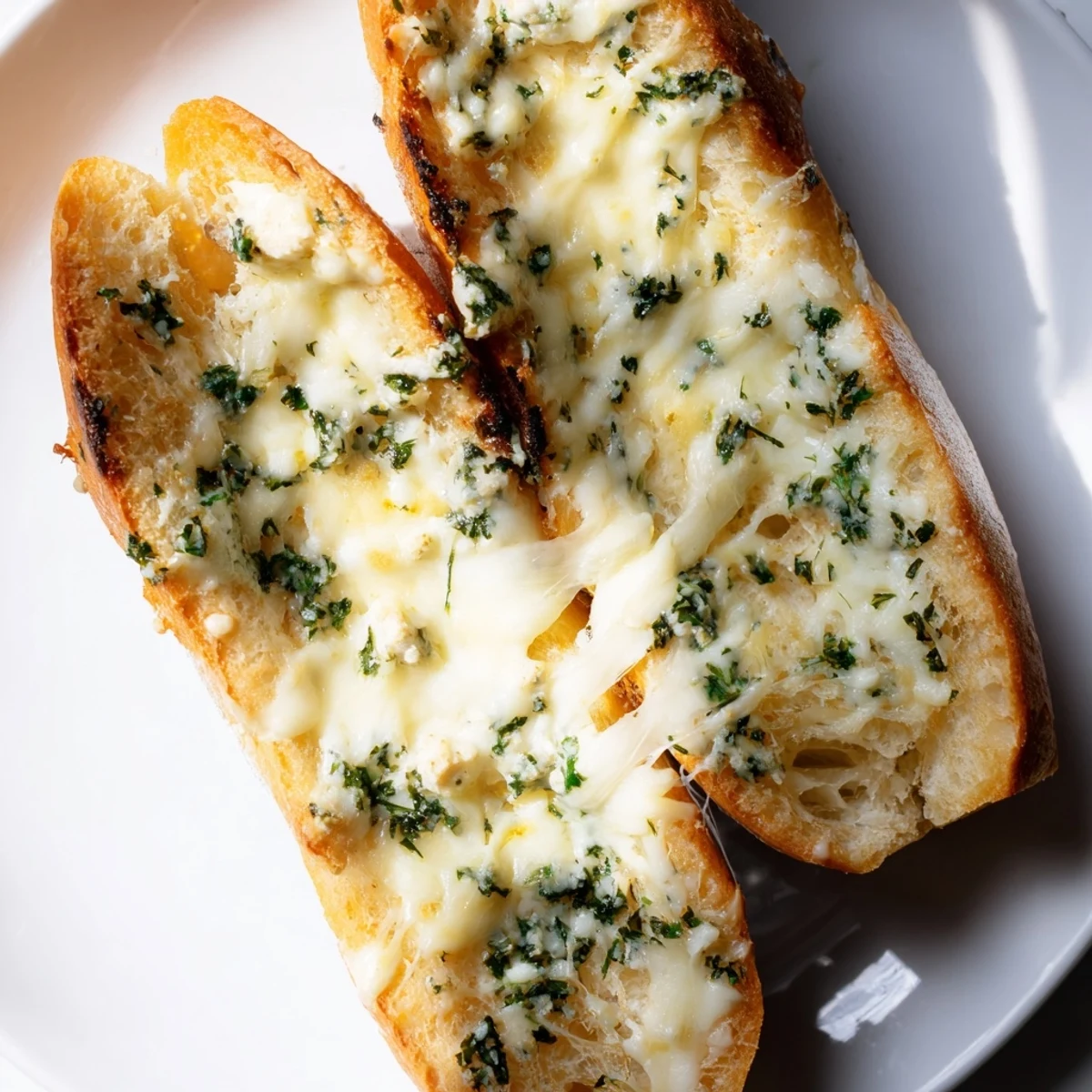 Freshly baked Cheesy Bread, with a glistening surface, perfect for dipping into your favorite marinara sauce.
