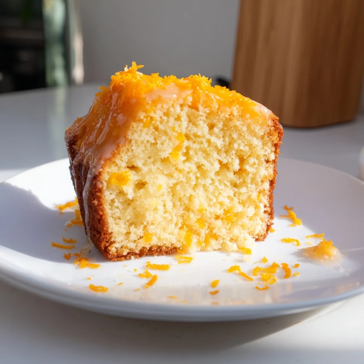 Close-up of a golden brown, homemade orange cake, visually appealing and delicious.
