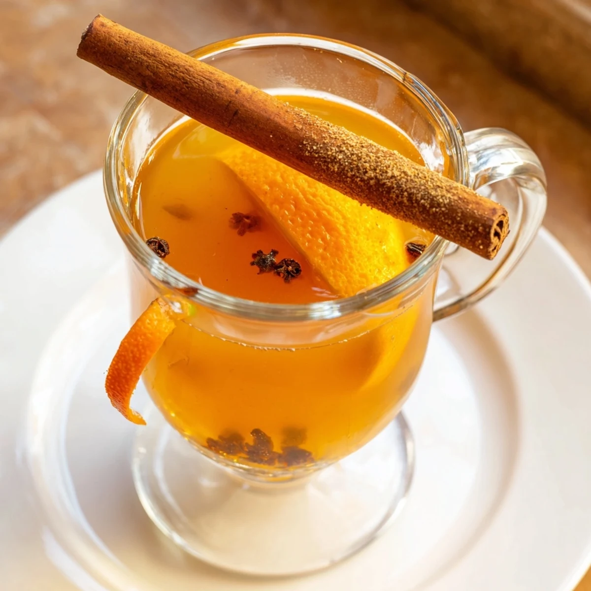 Served hot, this delicious spiced cider features a beautiful garnish for a festive feeling.