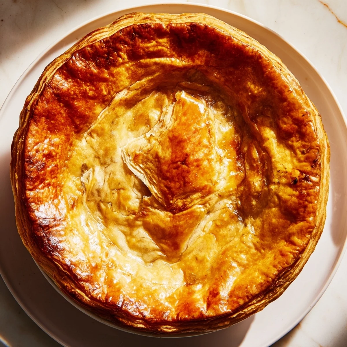 Golden, flaky Beef Pie, with steam rising, promises a warm, comforting home-cooked meal.