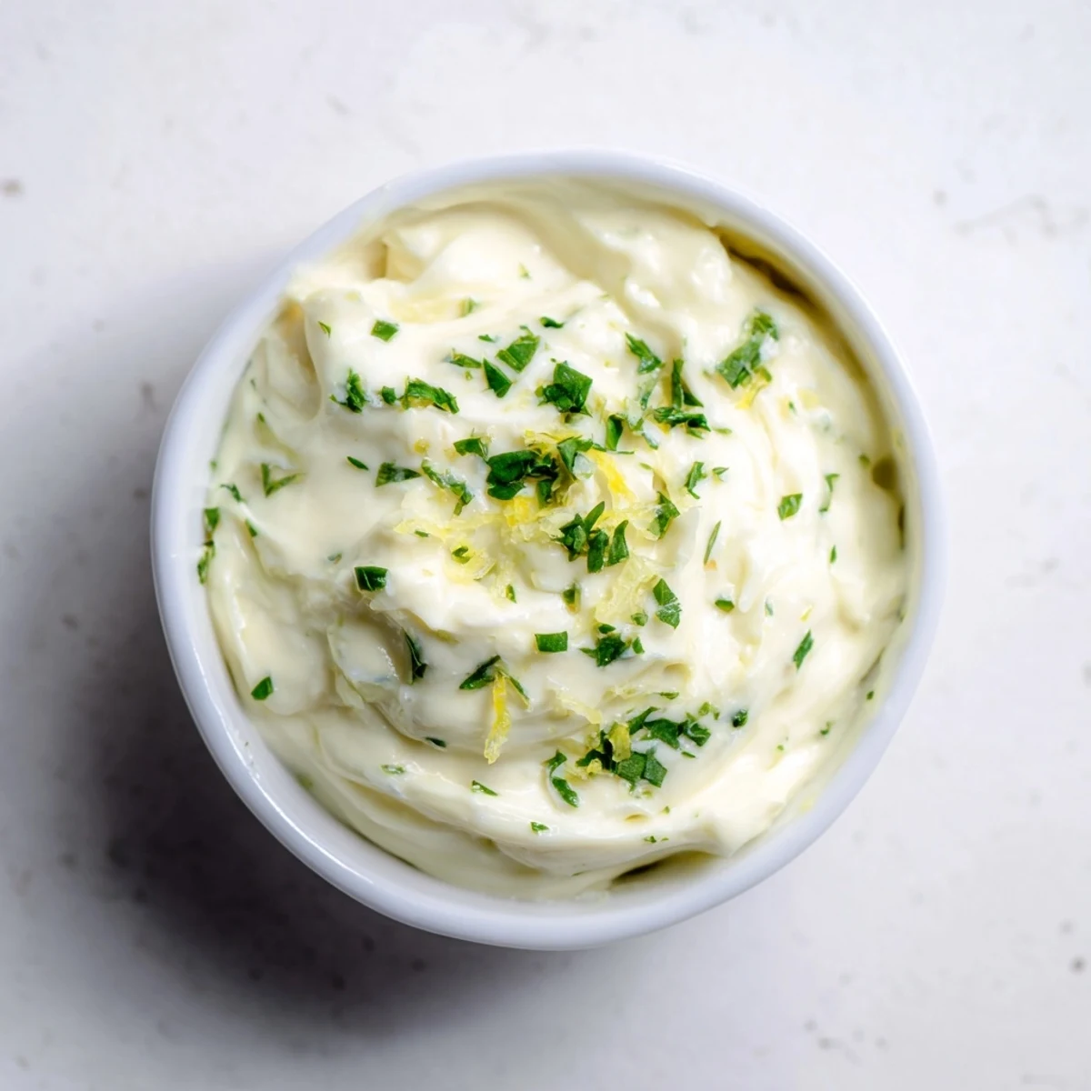 Homemade Mayo Garlic shimmering with fresh parsley, ready to elevate your sandwiches, fries, and meats.