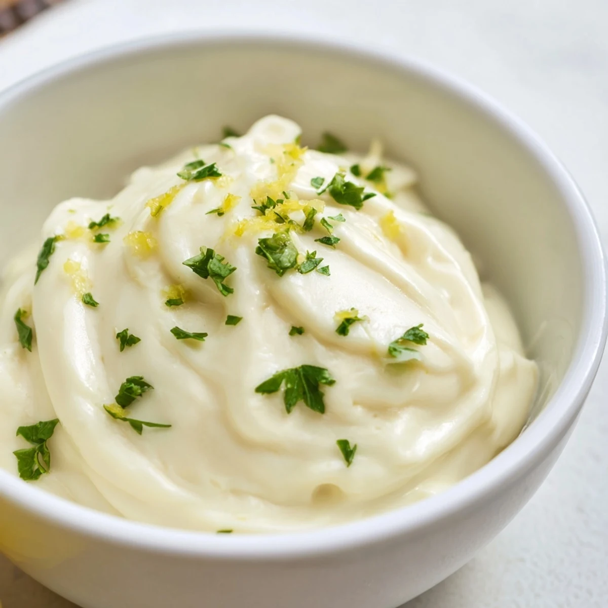 Scoop some zesty Mayo Garlic, imagining its tangy flavor to enhance your favorite recipes.