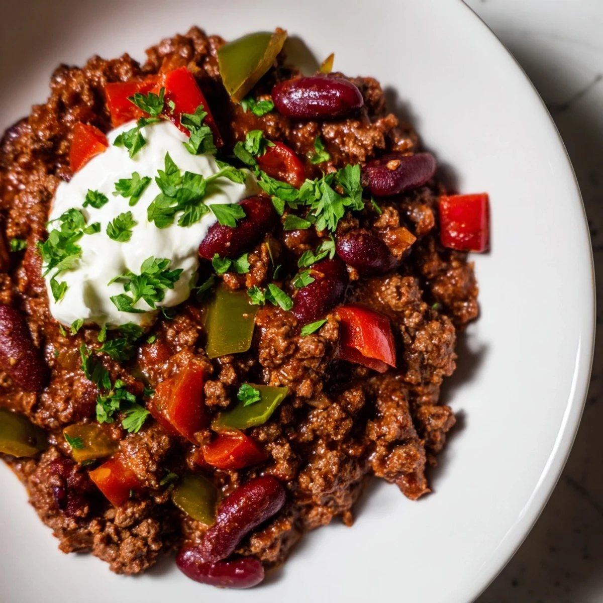 Aromatic Beef Chilli with Kidney Beans, a rich and hearty Tex-Mex stew, perfect for chilly evenings.
