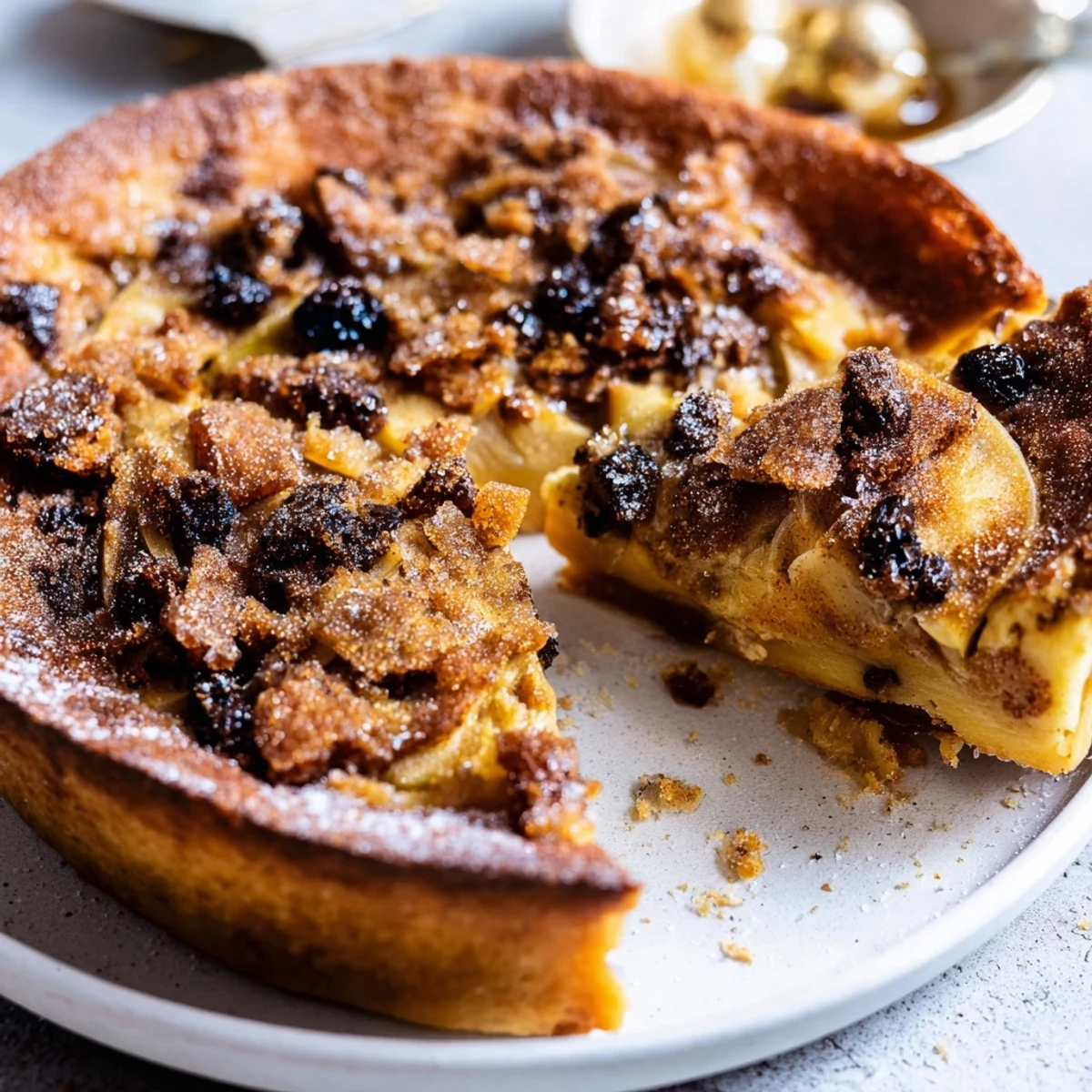 Freshly baked Warm Apple and Blackberry Pie, showcasing a flaky pastry crust and juicy fruit inside.