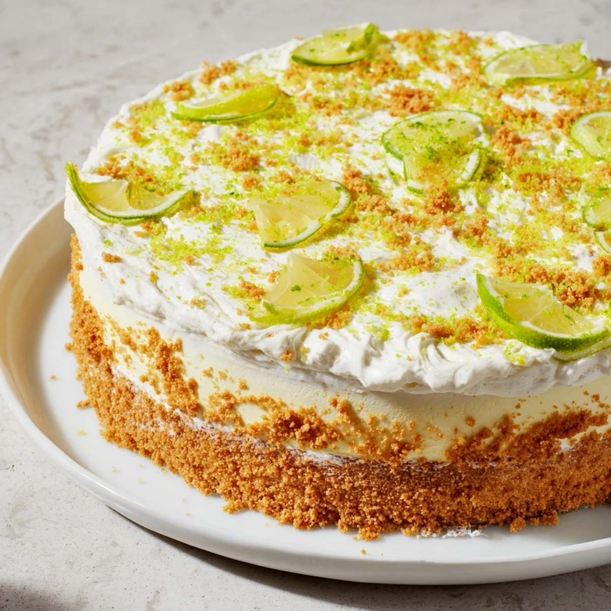 A slice of Zesty Lime Pie, creamy and tart with a graham cracker crust, ready to enjoy.