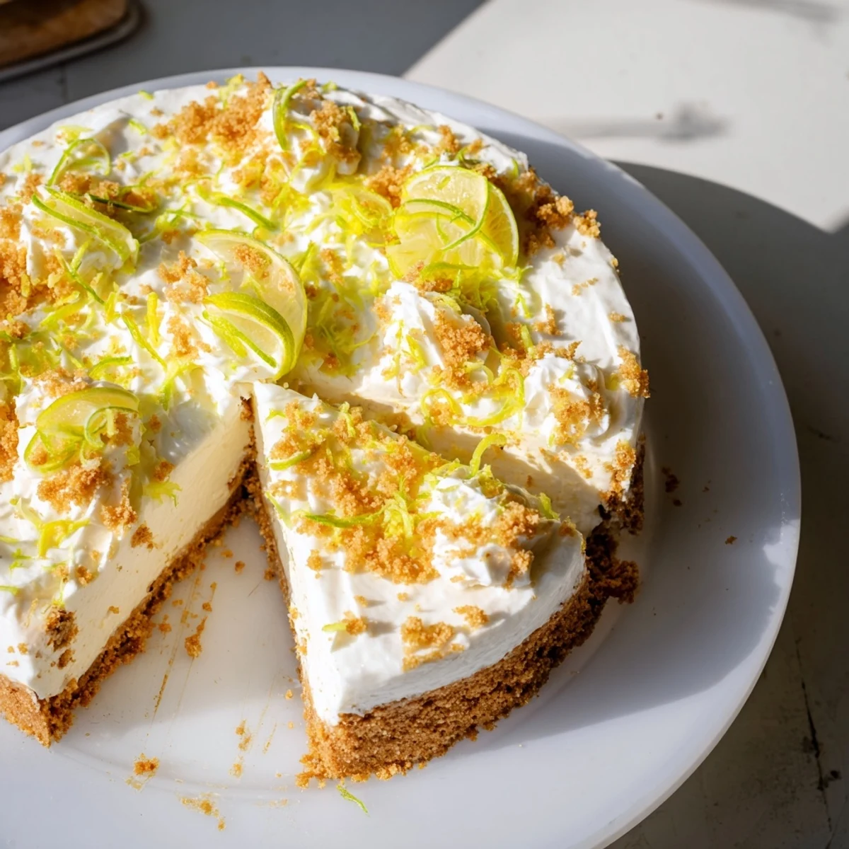 Bright, refreshing Zesty Lime Pie with fluffy whipped cream and lime garnish; a perfect dessert.