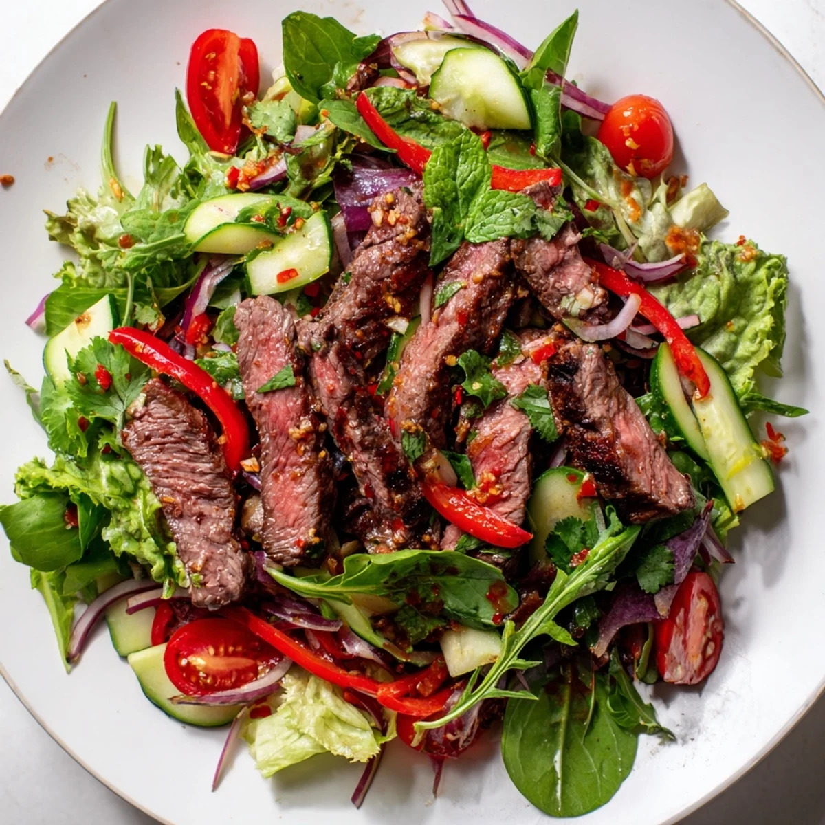 A refreshing and healthy Beef Salad, featuring juicy steak and a bright, zesty lime dressing.