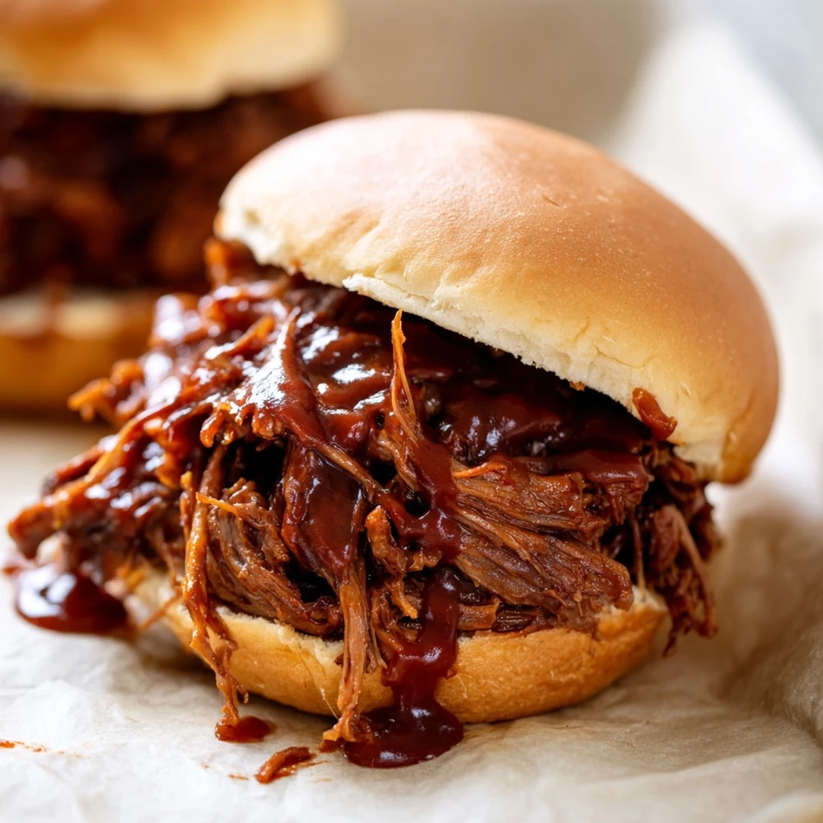 Mouthwatering image: steaming slow cooker pulled beef sandwiches ready to be devoured with creamy coleslaw.