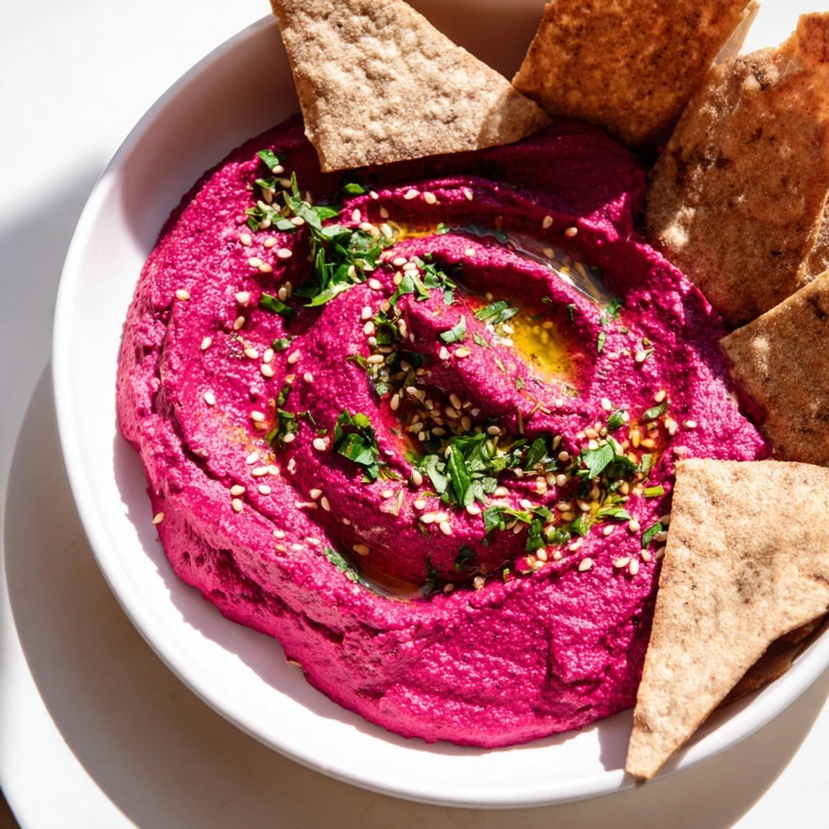 Roasted Beet Hummus Pita Chips