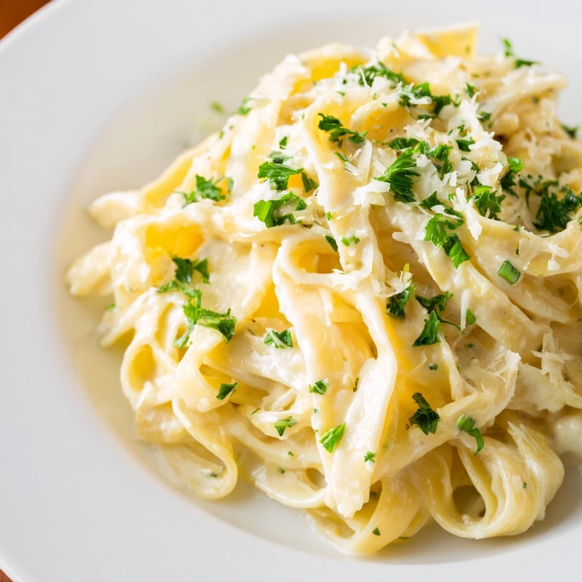 A comforting close-up showing steaming Creamy Garlic Pasta, ready to savor and enjoy at dinner.