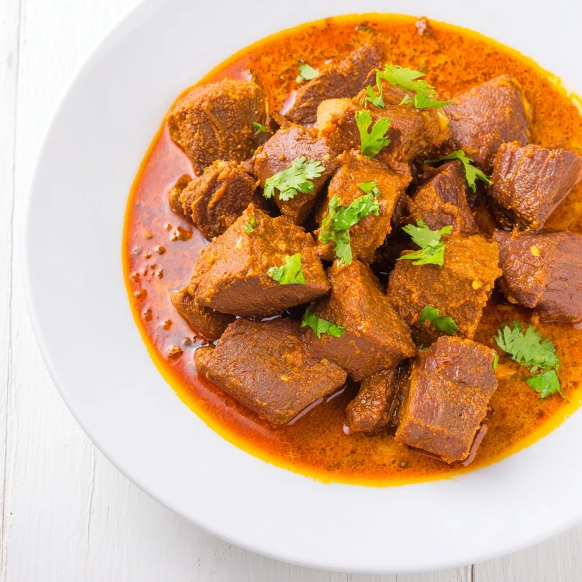 A steaming bowl of Spicy Beef Curry, the savory aroma promising a flavorful dinner tonight.