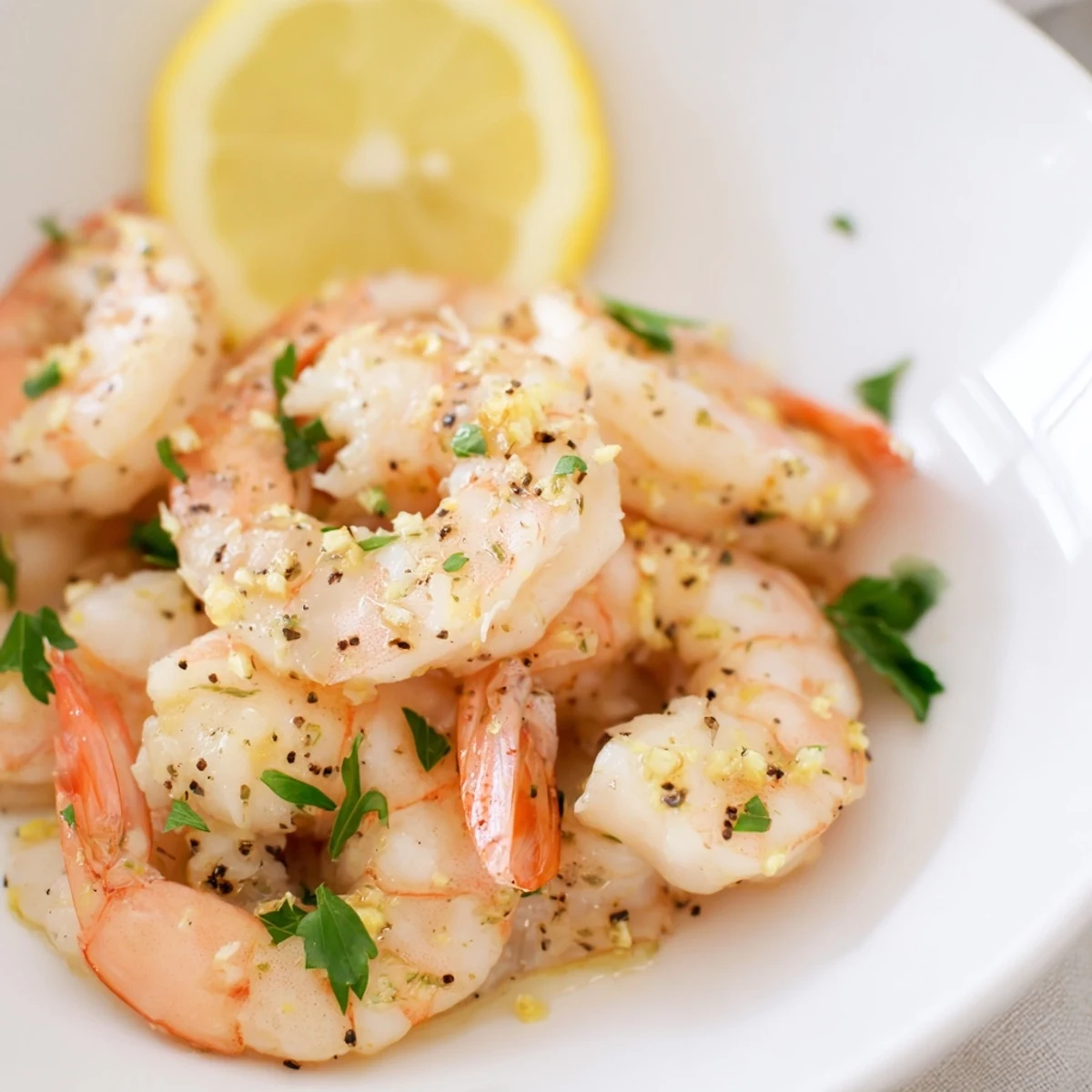 Sizzling Lemon Garlic Shrimp, perfectly pink and plated, ready for a flavorful bite.