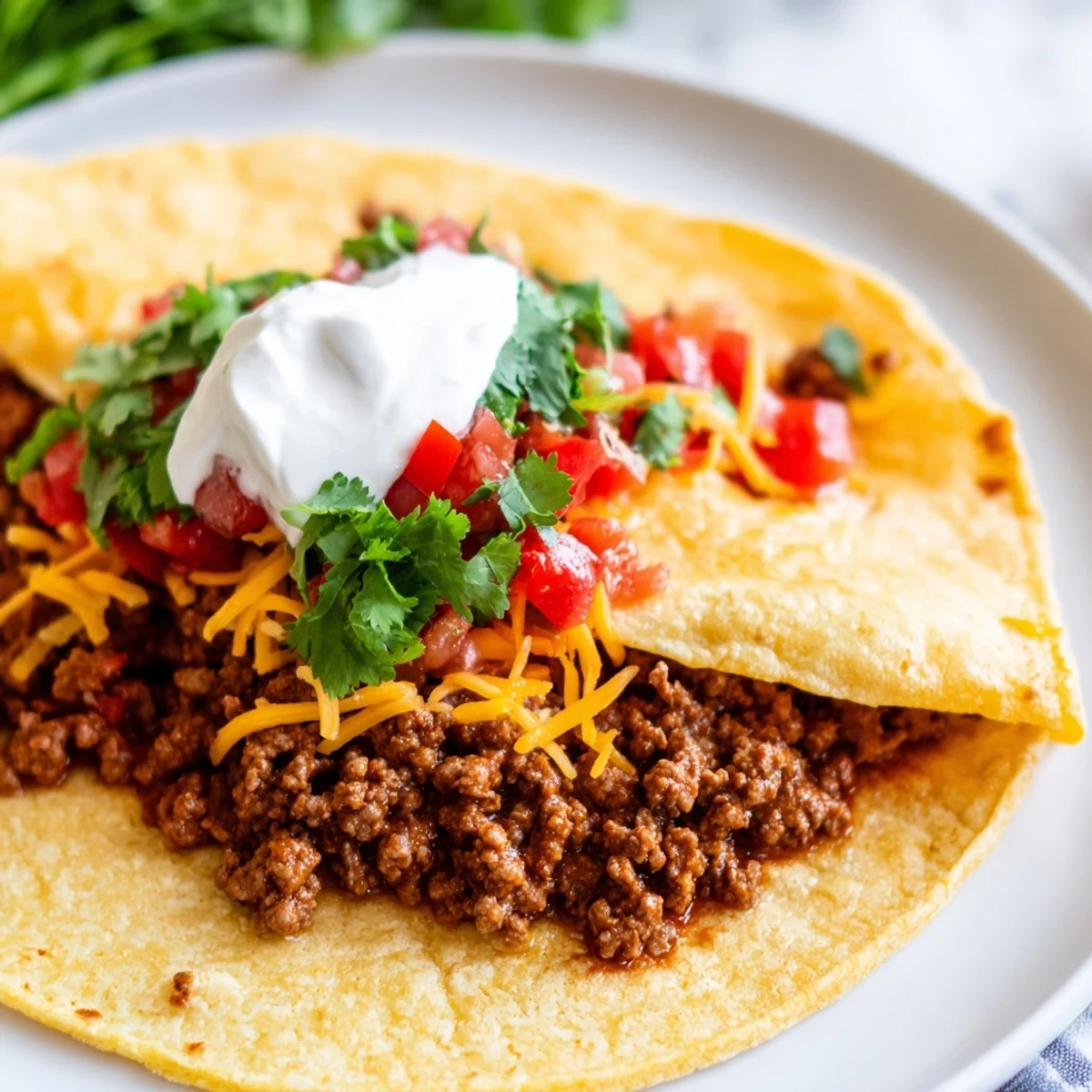 Close-up of sizzling ground beef coated in zesty homemade taco seasoning, ready to fill soft warm corn tortillas.