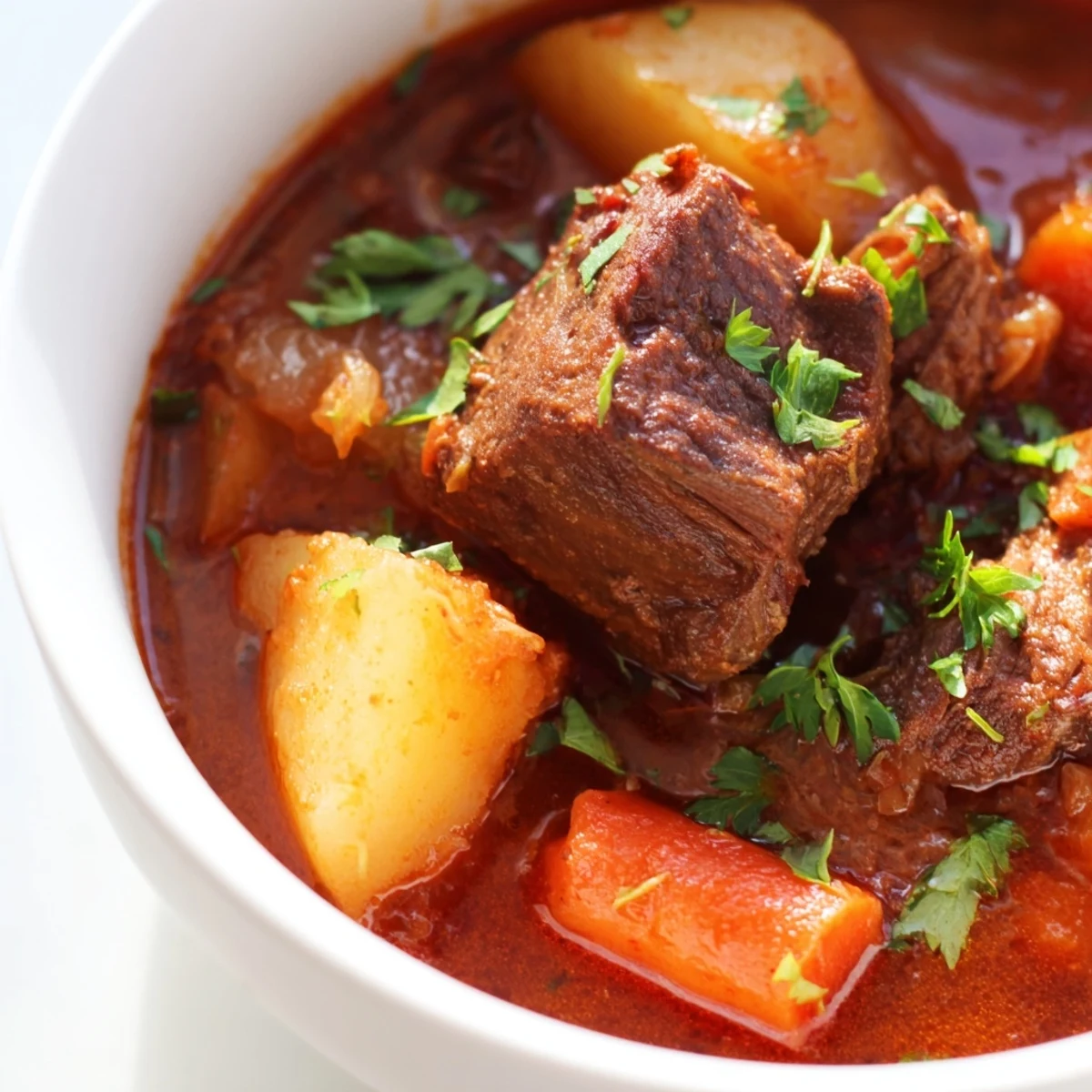 Tender beef chunks, diced potatoes, and sliced carrots in Slow Cooker Beef Stew with Carrots and Potatoes, slow-cooked to perfection.
