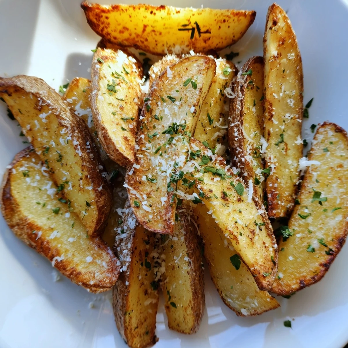 Freshly baked Crispy Oven Baked Potato Wedges with golden edges and fluffy insides served with ketchup.