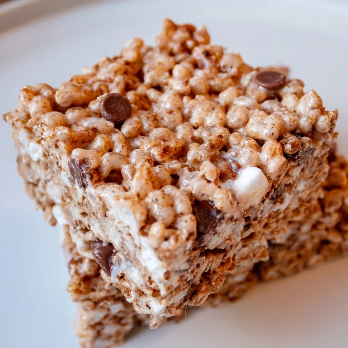 Golden Crispy Treat Bars sliced on a marble countertop next to a mug of coffee, highlighting chewy texture and simple snackable portioning.