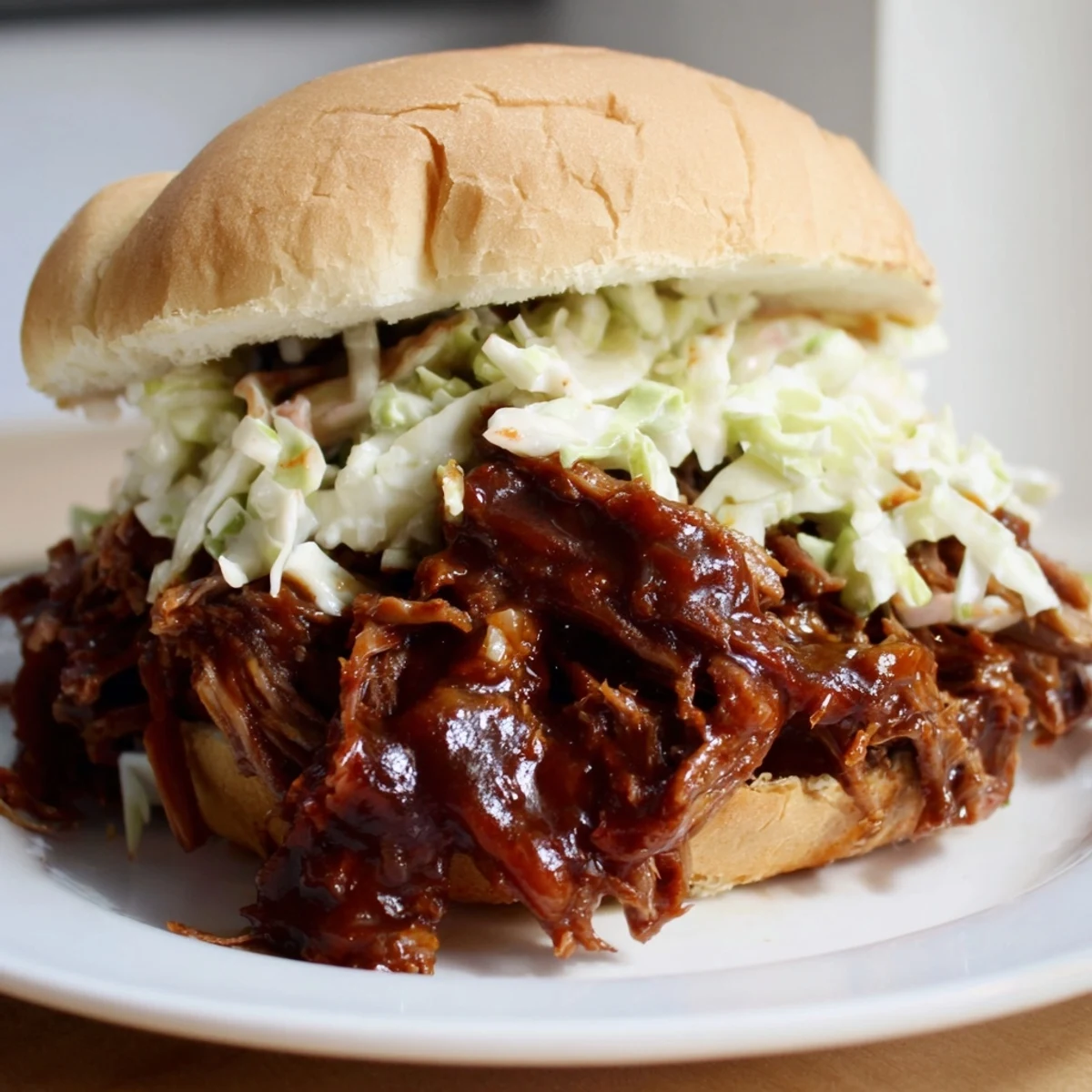Juicy Slow Cooker Pulled Beef Sandwiches garnished with fresh herbs, ideal for a casual weeknight family dinner.