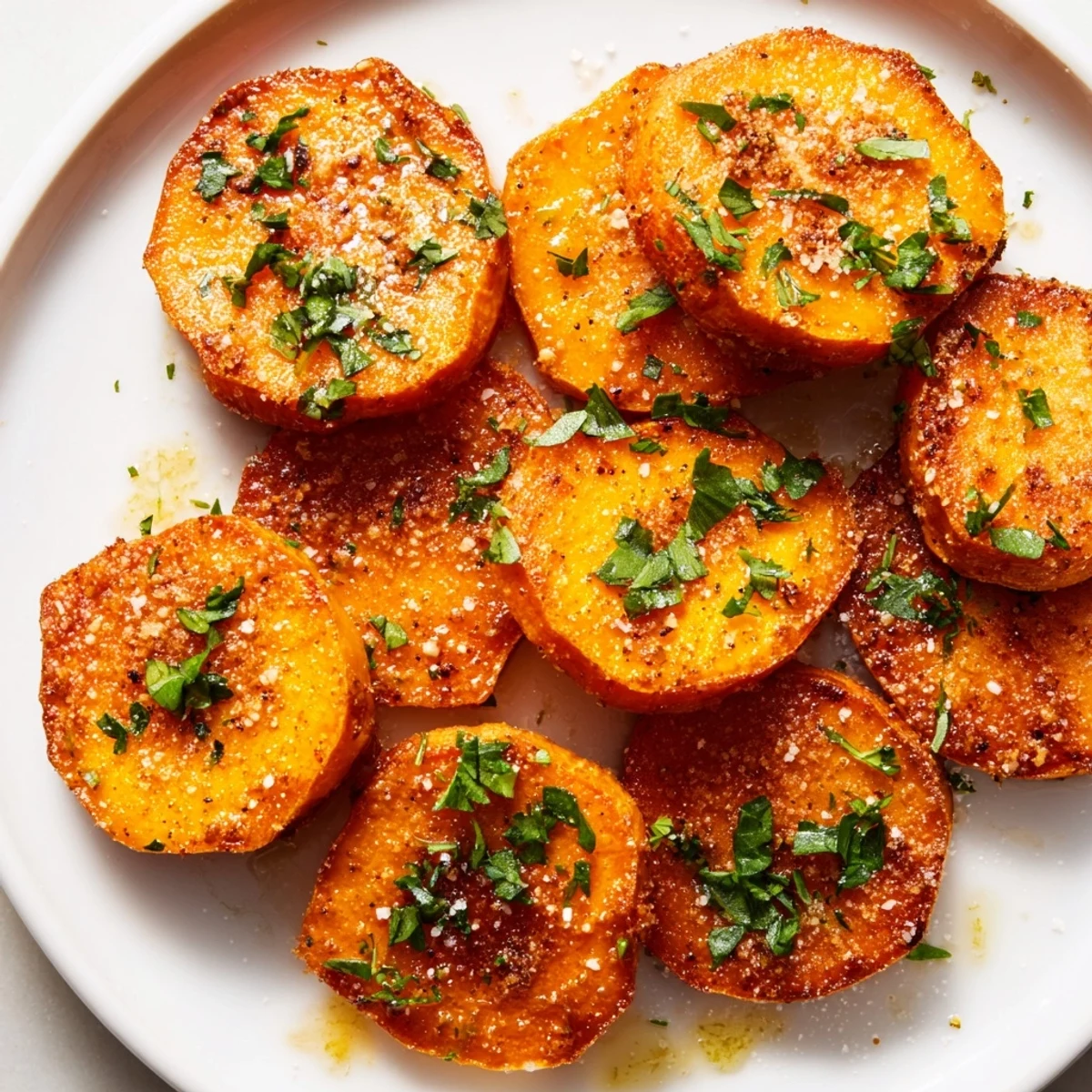 Roasted Crispy Sweet Potatoes with Cinnamon Sugar are ready to serve alongside a main dish.