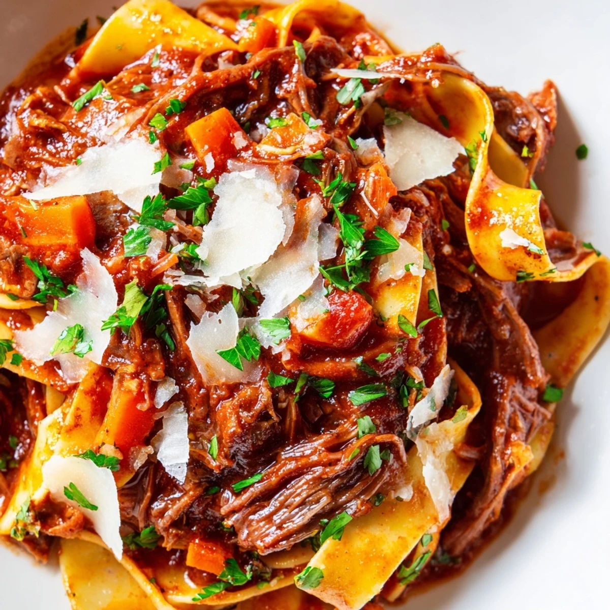 Slow Cooker Beef Ragu simmering in a rich, aromatic tomato sauce, ready to be ladled over creamy polenta.