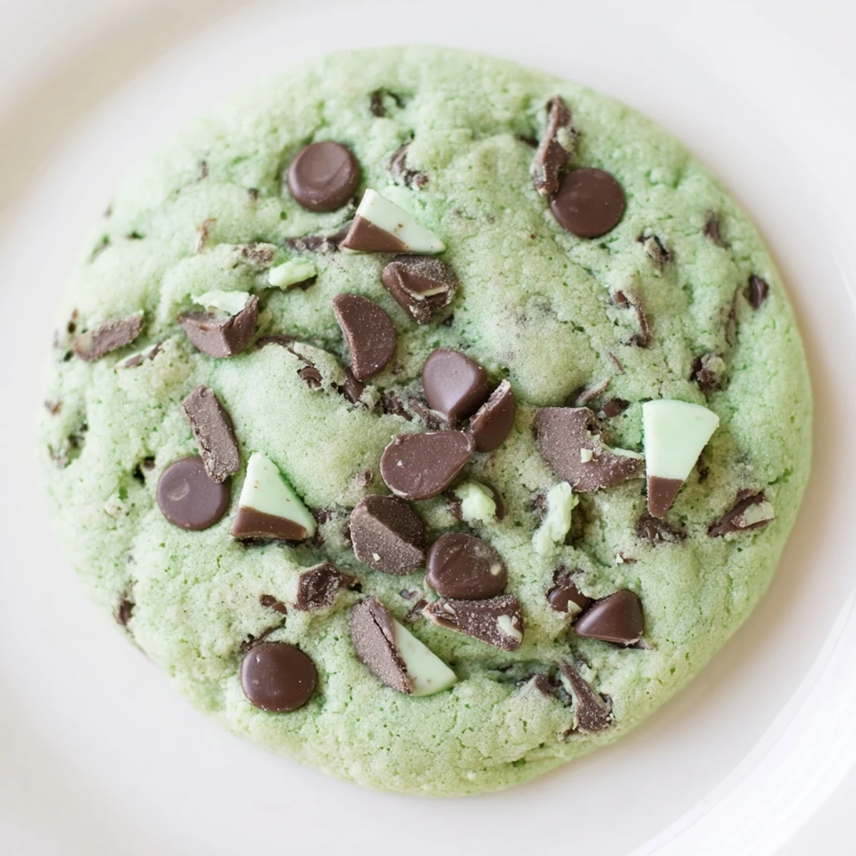 Freshly baked Emerald Isle Mint Chocolate Chip Cookies with gooey chocolate chips on a parchment-lined tray.