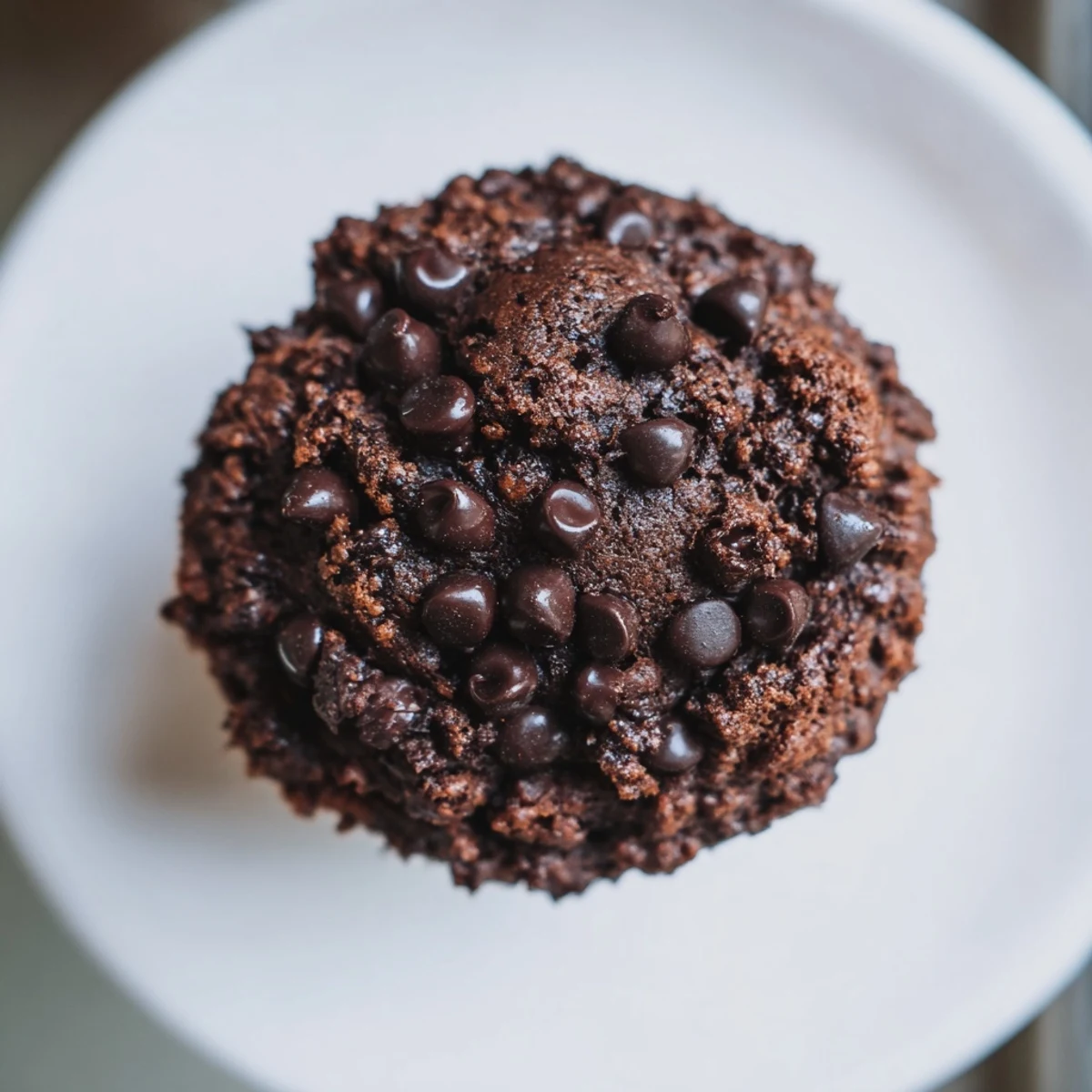 A batch of warm chocolate muffin tops, studded with chocolate chips and slightly cracked from the oven.