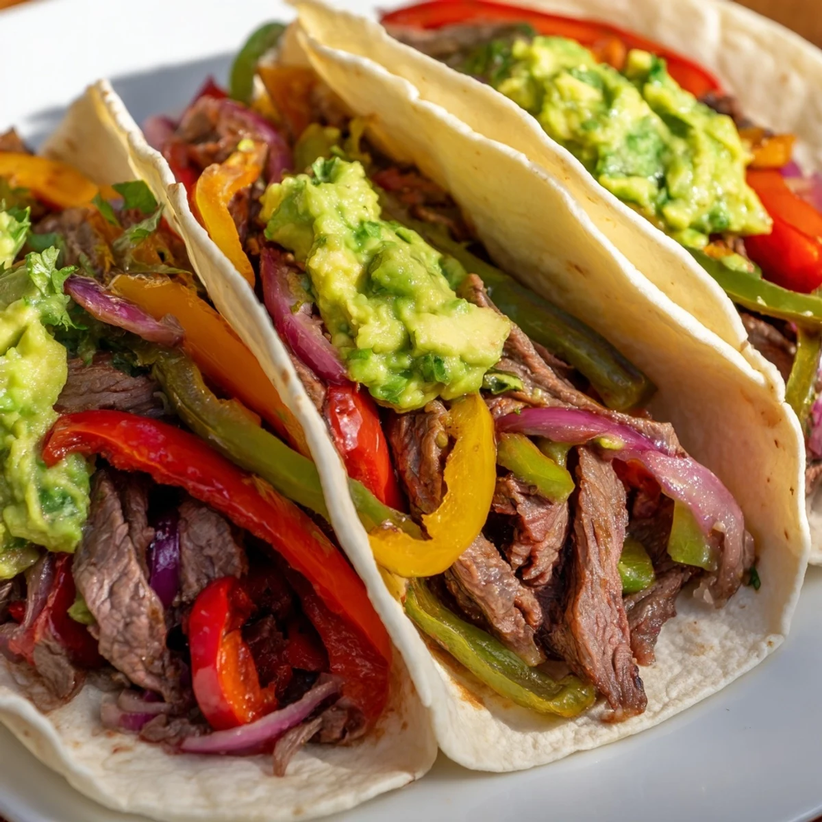 Fresh homemade guacamole and lime wedges complete this sizzling Tex-Mex dinner.