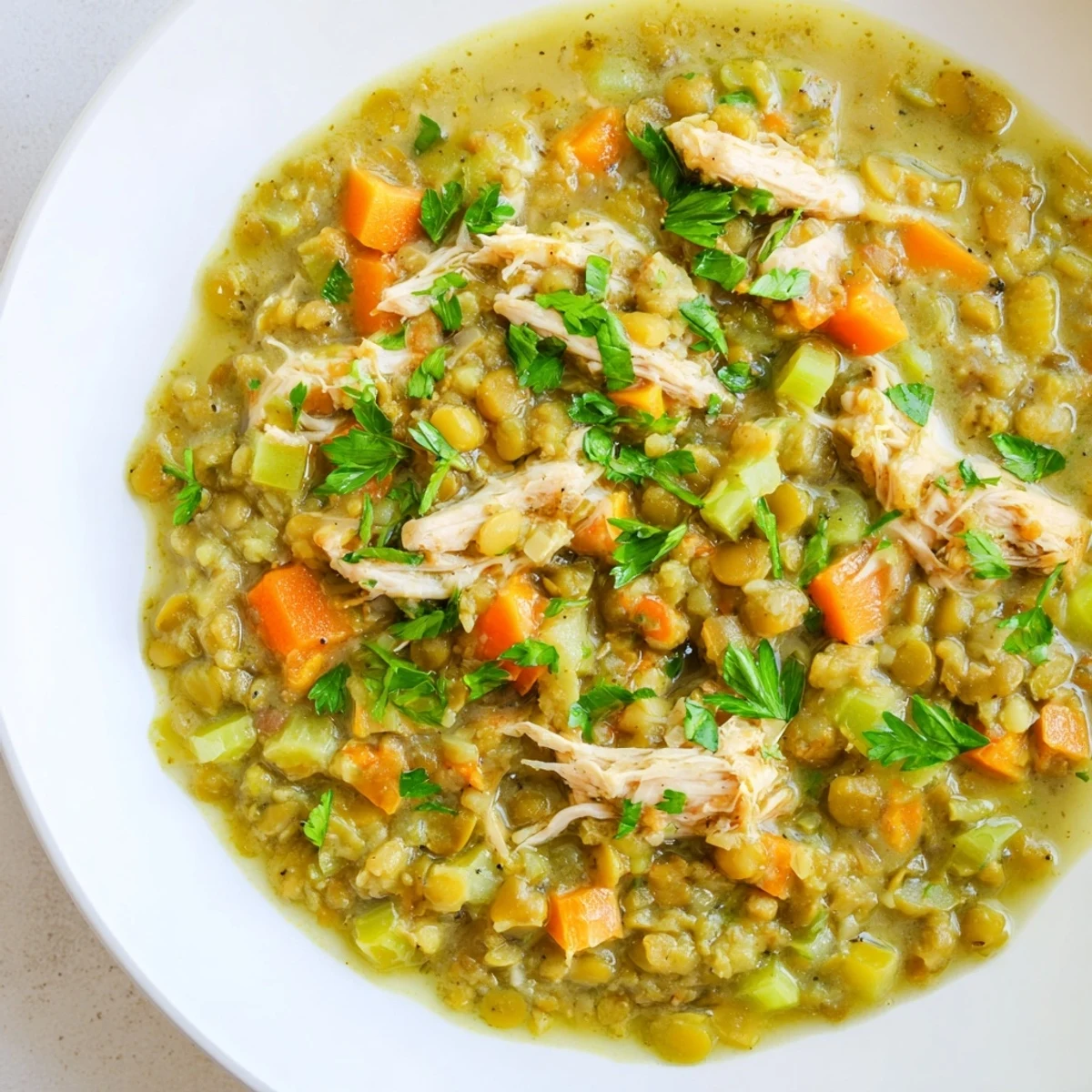 Green Split Pea Soup with Smoked Turkey is ladled into rustic bowls beside crusty bread.